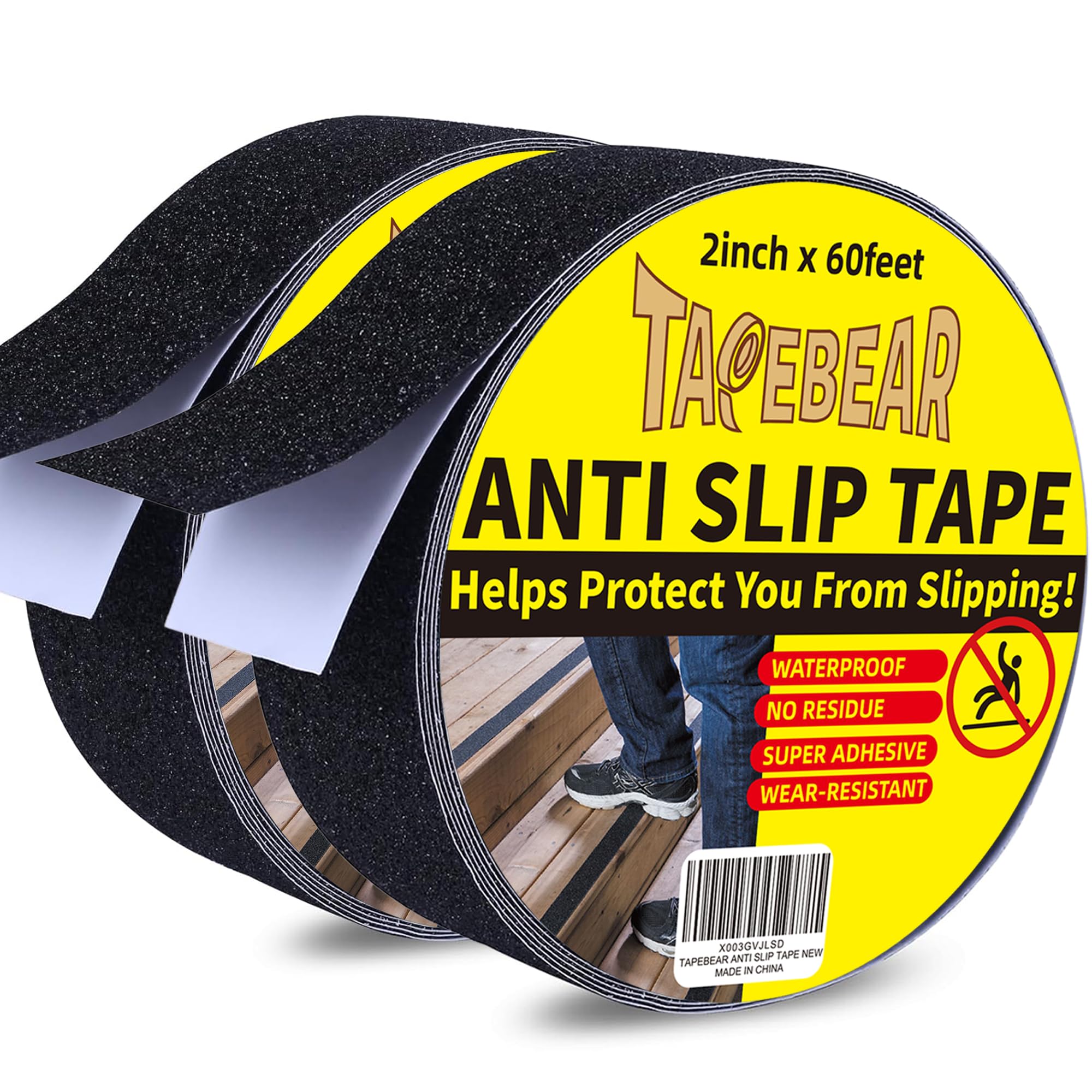 TAPEBEAR Black Safety Grip Tape 50mm x 18m, Warning Anti-Slip Tape Strong Adhesive Waterproof for Indoor Outdoor Steps Stairs, Compatible with Plastic, Wood, Ceramic, Glass, Metal, 2Rolls — image 1