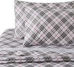 Marina Decoration 600 Thread Count Home Bedding Bedroom Soft Bedsheet Deep Pocket Hotel Standard Percale All Season 4 Pieces Printed Cotton Sheet Set, Grey White Tartan Pattern Double/Full Size
