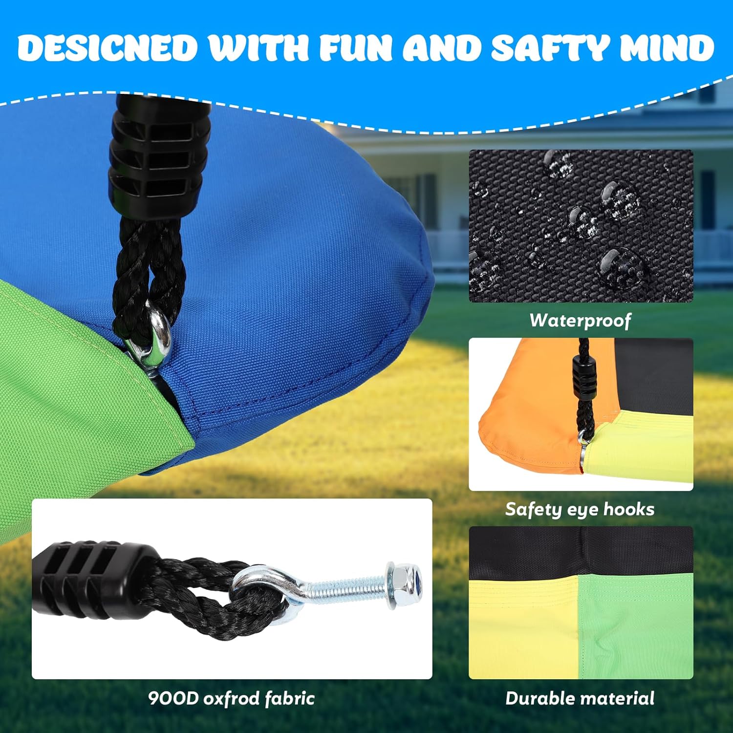 Dollate 60" Rectangle Tree Swing for Kids and Adults,800lbs Weight Capacity Outdoor Swing with 2 Hanging Straps