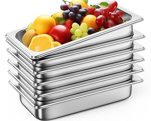 Miniatura 17 de Paquete de 6 Bandejas de Hotel de Tamaño Completo de 2.5" de Profundidad de Acero Inoxidable para Mesa de Vapor, 20.8" L x 12.8" A Calibre 22 Metal