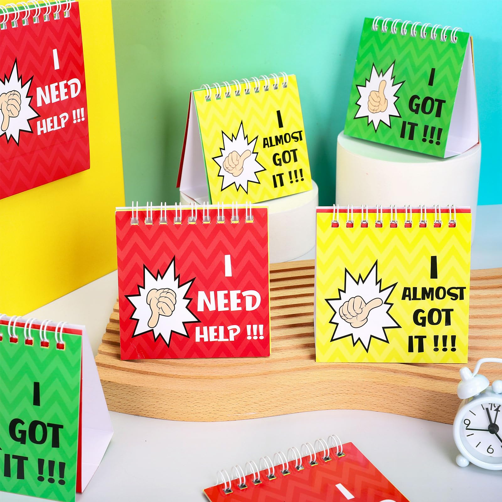 FYSUIMU 24 szt. I Need Help Mini Flip Chart znaki 3 kolory karty samooceny narzędzie do zarządzania zachowaniem dla ucznia nauczyciela szkoły klasy materiały do nauki zajęć