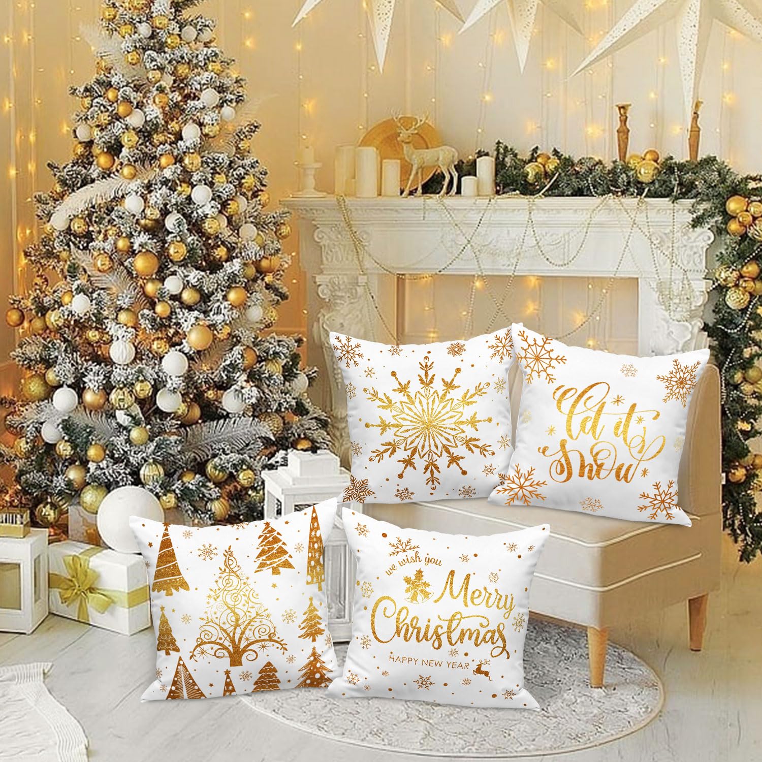 Housses De Coussin De Noël Motif Sapin – Lot De 2, 40x40 Cm, Fermeture éclair, Polyester Doux, Déco Festive
