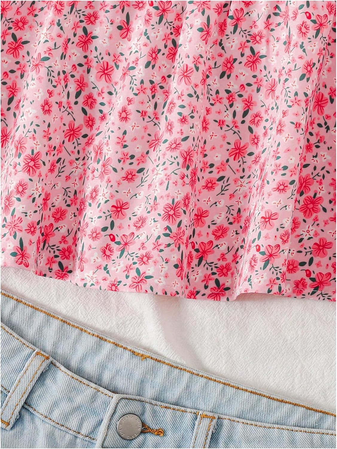 Girl's Floral Ruffle Blouses Shirts Cap Sleeve V Neck Babydoll Peplum Tops Cute Summer Clothes - Image 5