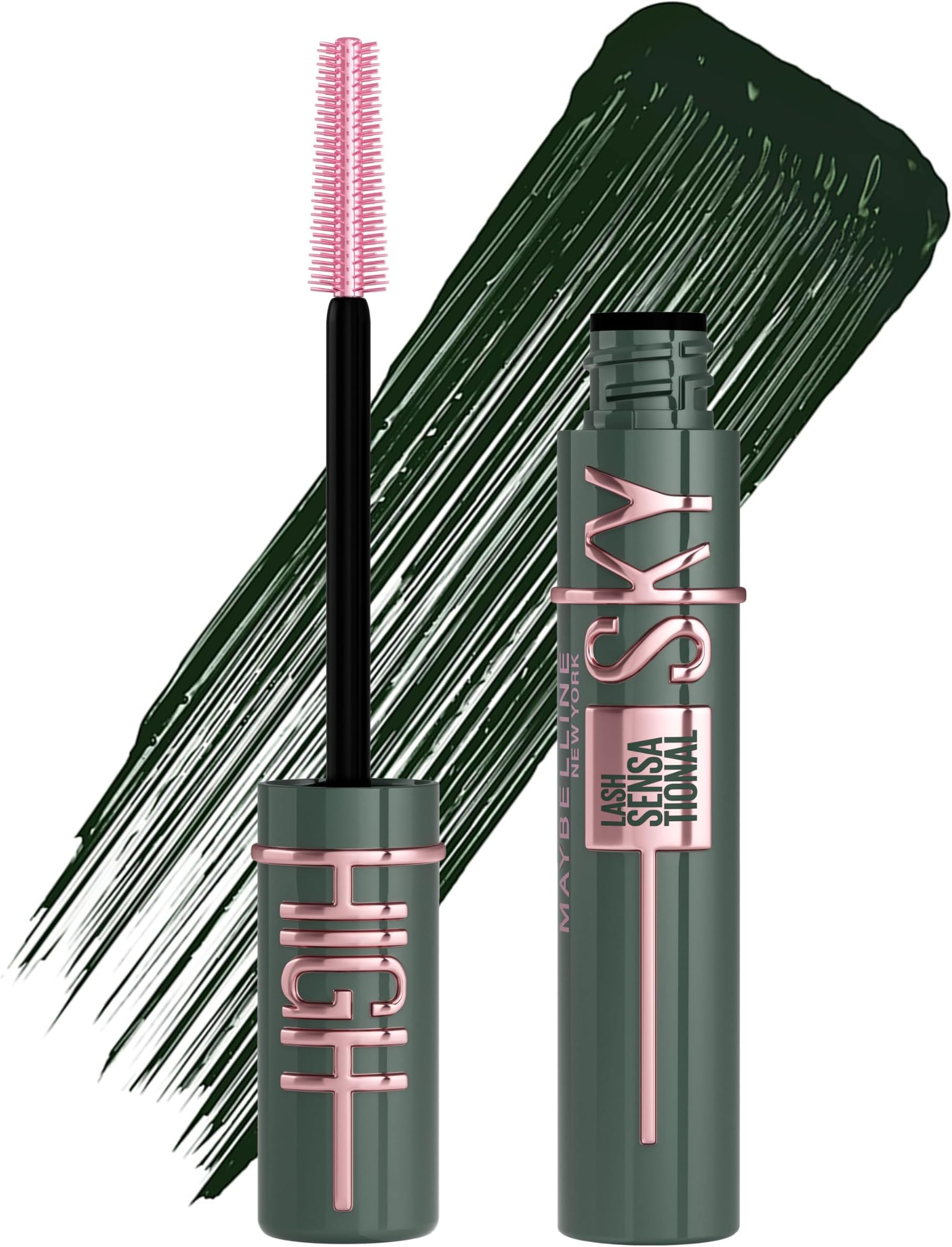 Maybelline Green Mascara, Lash Sensational Sky High Volumizing & Thickening, Eyelash Lengthening, Flake-Free Formula, Washable Coloured Mascara, Full Volume Mascara, Colour: Green Altitude