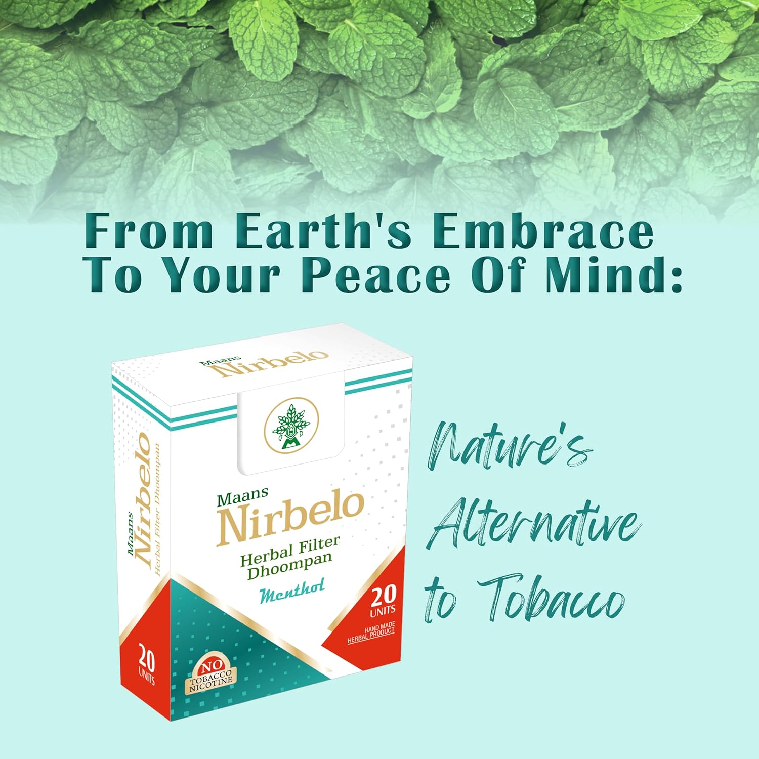 Herbal Filter Dhoompan, Tobacco and Nicotine Free, Nature's Alternative, 200 pieces, Pack of 10, Icey Mint Flavor