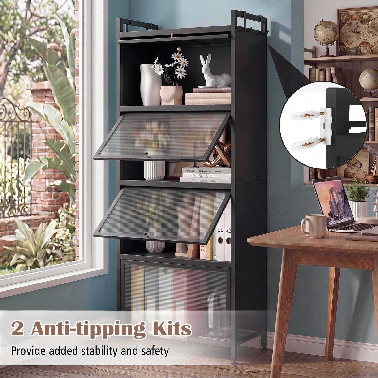 SOARS Mobile Cucina Dispensa a 5 Livelli, 60 X 32 X 153 CM (Nero)