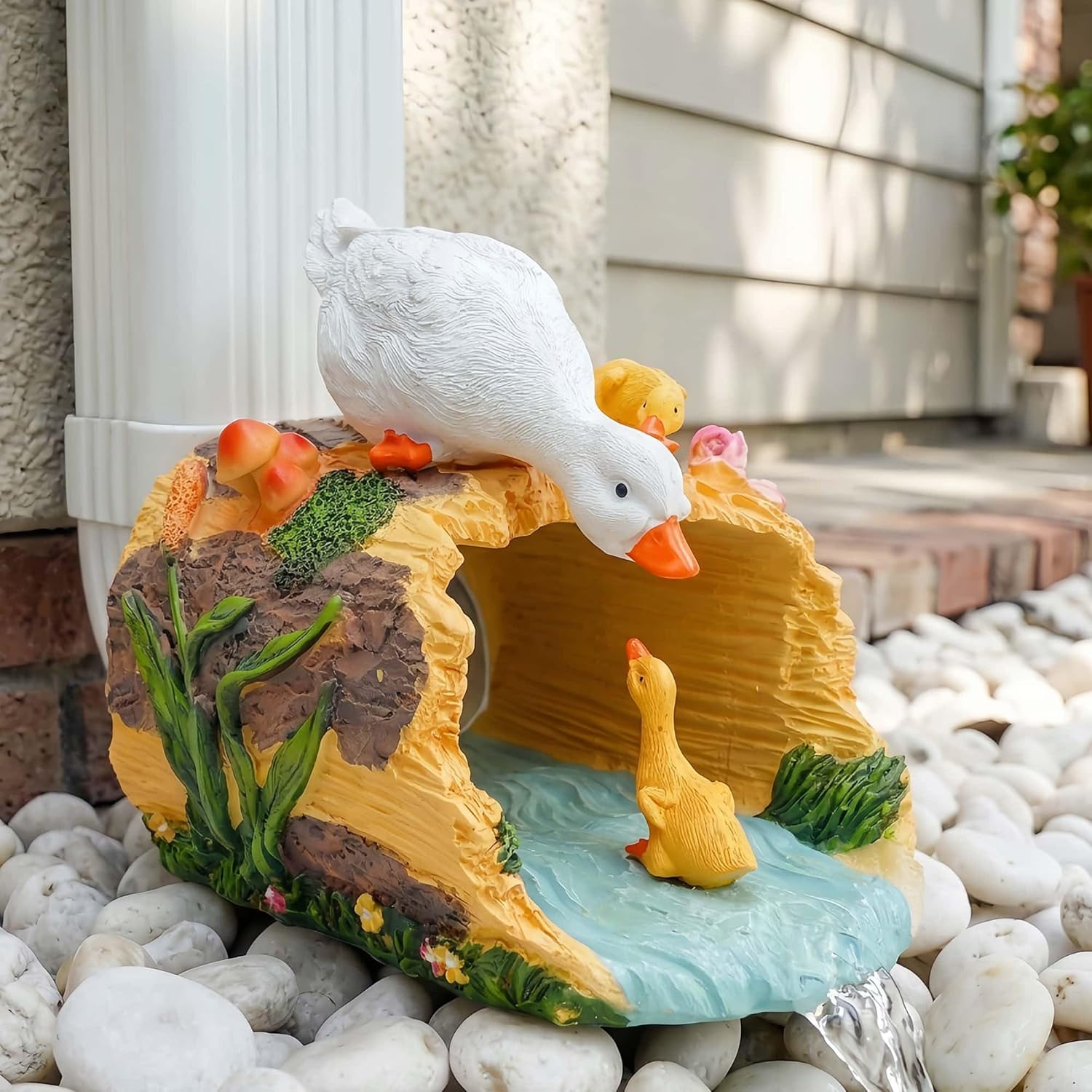 Eco-Friendly Duck Statue - Outdoor Decor Sculpture, Garden Animal Statue, Gutter Diverter Rain, Downspout Extender, Splash Block, Decorative Gutter Extension, Ornament, 3"x4" Fit
