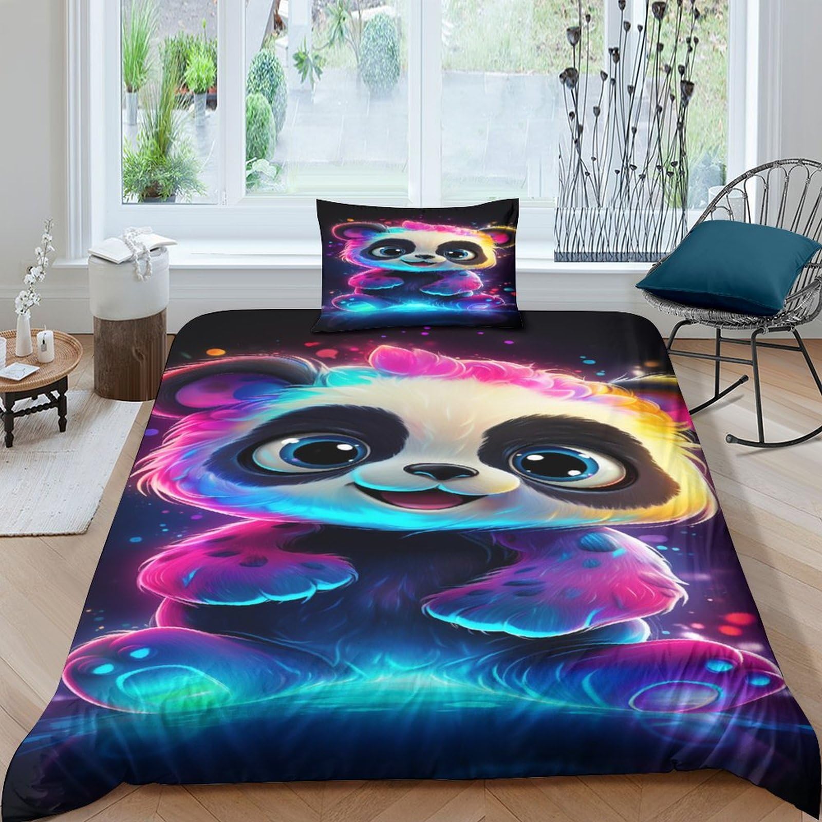 Housse de couette panda anti-plis et facile à laver pour lit simple 135x200