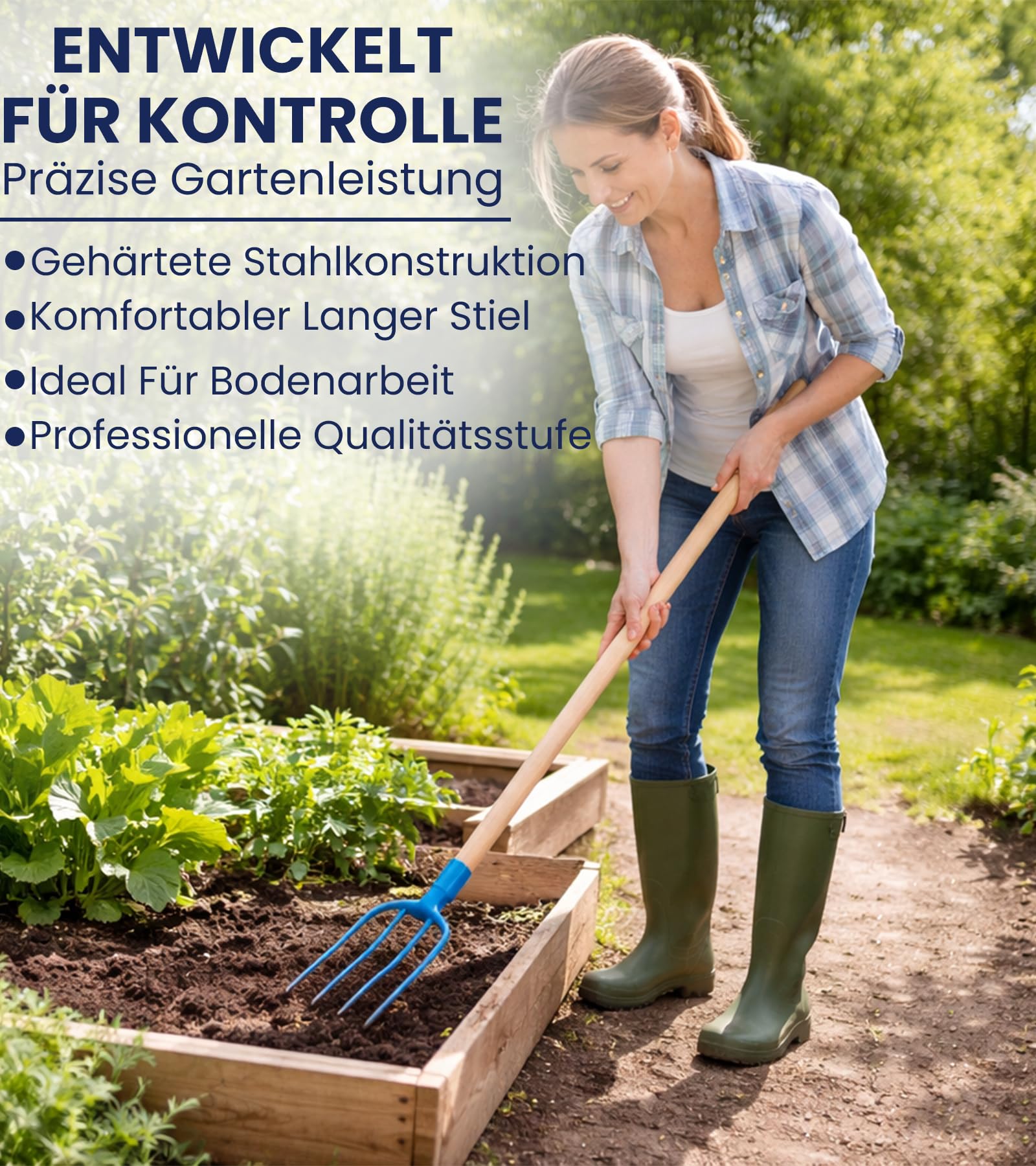 Spatengabel, Heugabel, Gabel 4 Zinken für Garten mit Stiel 115cm Forke für Stall, Bauernhof hochwertigem Stahl, Dunggabel, Robust Mistgabel für den Gärtner und Landwirt, Drahtgabel