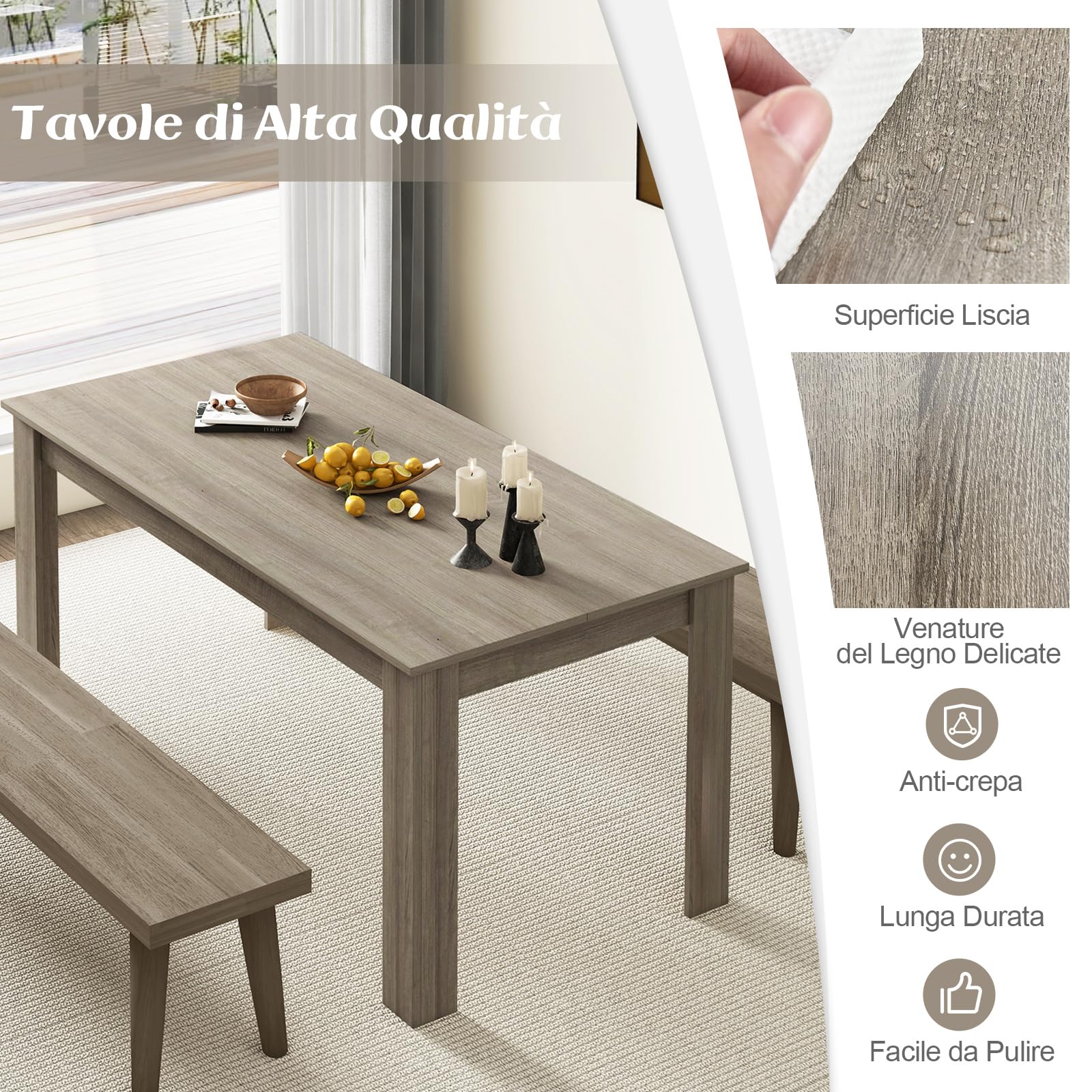 COSTWAY Tavolo da Pranzo 160 x 80 x 76 cm, Tavolo da Cucina Rettangolare con Piano Grande e Gambe Robuste, Ideale per Massimo 8 Persone (Naturale)