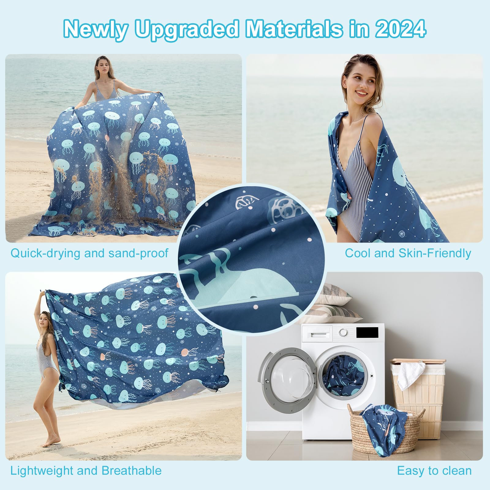 ISOPHO Coperta da spiaggia, Coperta da picnic, Tappetino da spiaggia antisabbia, Leggero e resistente per campeggio, viaggi, picnic sulla spiaggia (blu, 200 x 220cm)