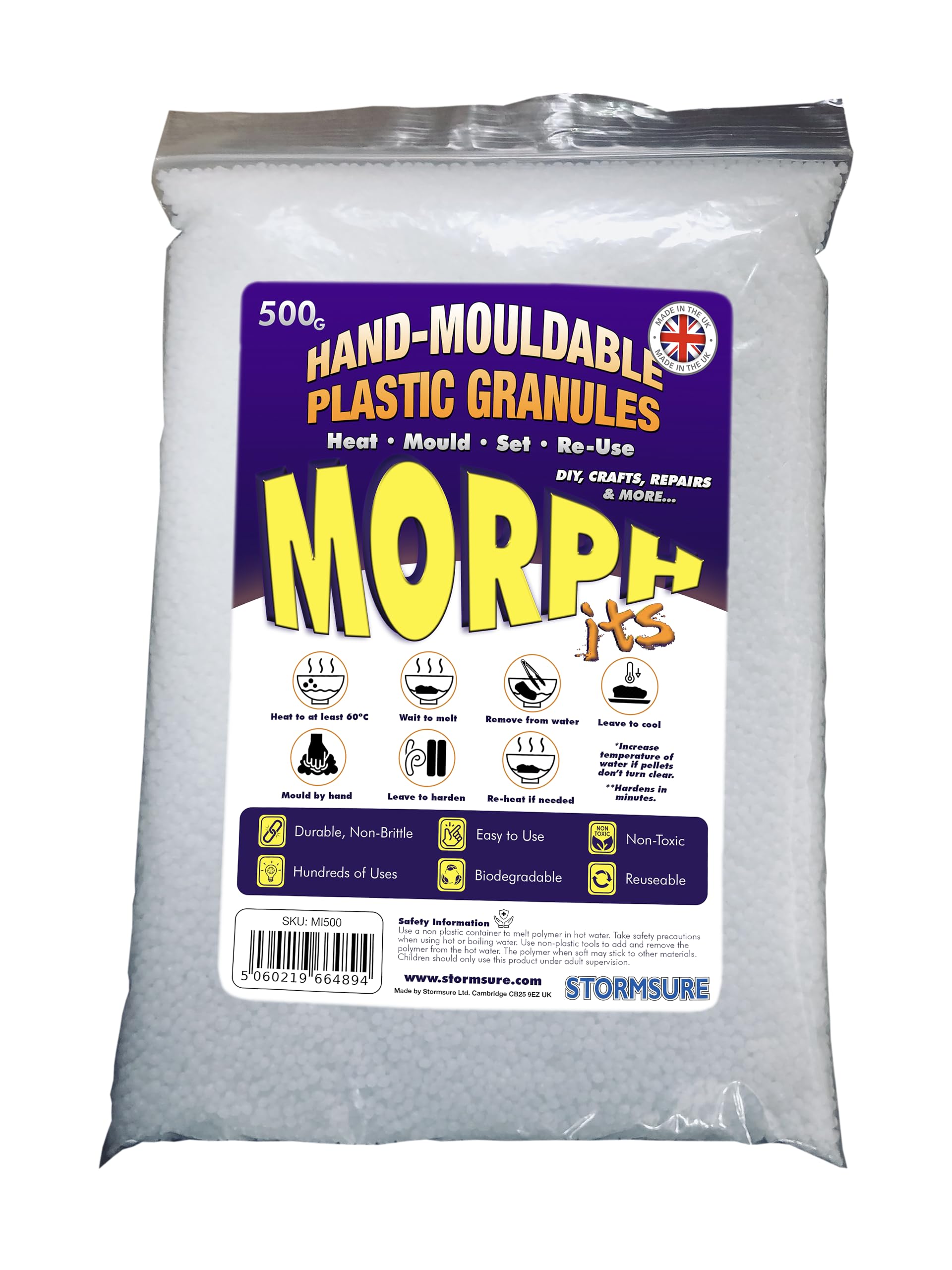 Morphits Hand Mouldable Reusable BioPlastic 500g - Simple to Use, Non-Toxic Polymorph for Crafts and DIY