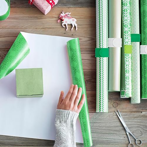 Miniatura 6 de Halloscume Envolturas de silicona de Navidad, soporte para rollo de papel de regalo de vacaciones, 8.5 x 1 pulgadas, tira de metal cubierta de