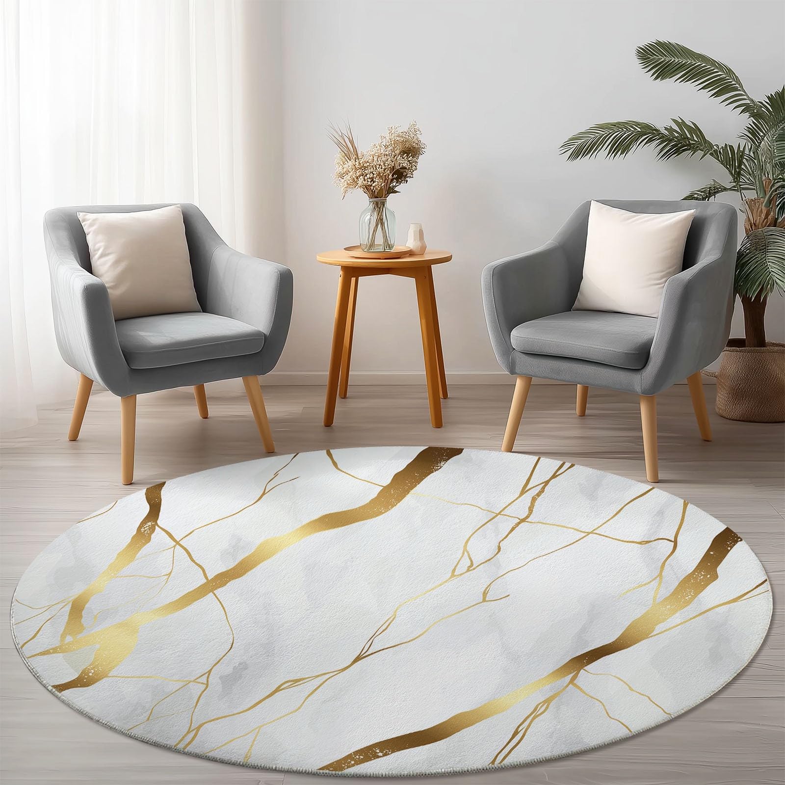 Moquette ronde en flanelle de luxe blanche et dorée pour chambre