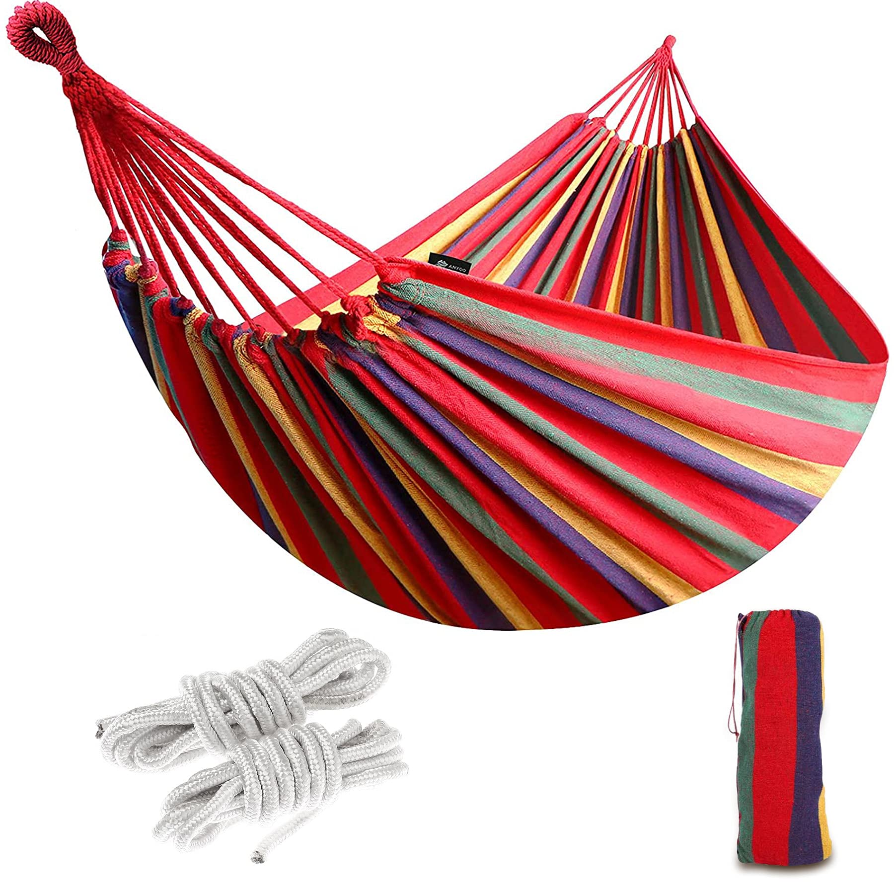 TOPTIME 280x150cm Outdoor Garden Canvas Hammock, Extra Large Camping Hammock with 2 Fixed Ropes, Load 450 LBS Portable Hammock Includes Carrying Bag, Perfect for Garden Beach Travel