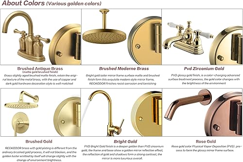 Miniatura 6 de Espejo de maquillaje de latón de 8 pulgadas con luces, espejos personales de doble cara 1X5X para baño con 360 giratorio extensible, latón antiguo