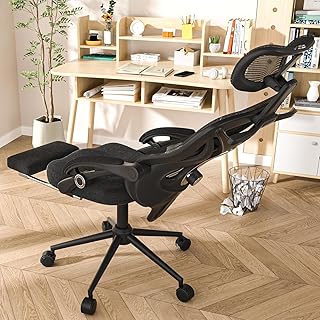 Ergonomic Office Chair with Footrest - Adjustable Lumbar Support & Headrest, 90-160° Reclining Mesh Back Computer Chair - Home Office/Gaming, 330lbs Capacity (SGS Certified) (Black)