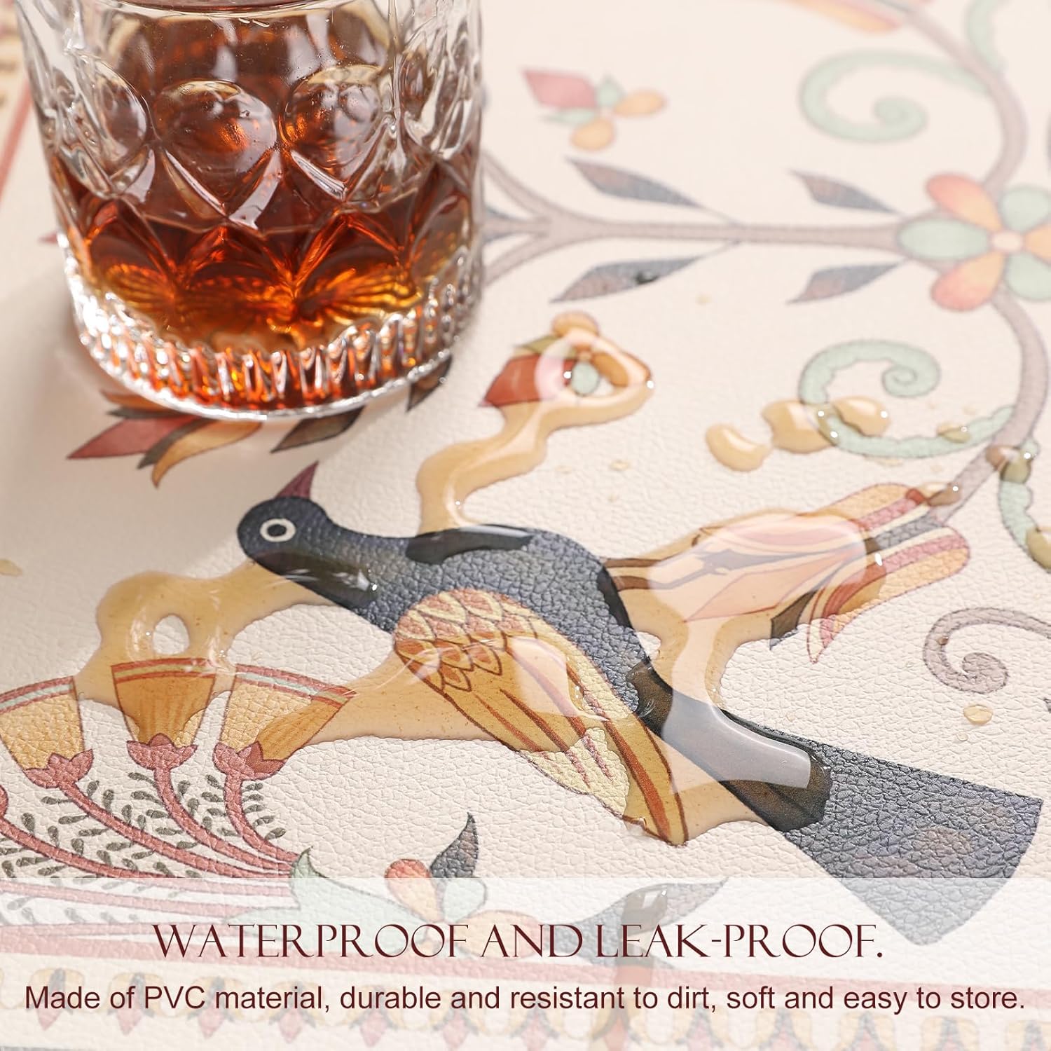 Brown Placemats Set of 6,Heat Resistant Waterproof Durable Wipeable Rectangular Viny Placemat with Floral,Fall Decor for Home Thanksgiving Christmas Restaurant Dining.12×17 Inches-Seville