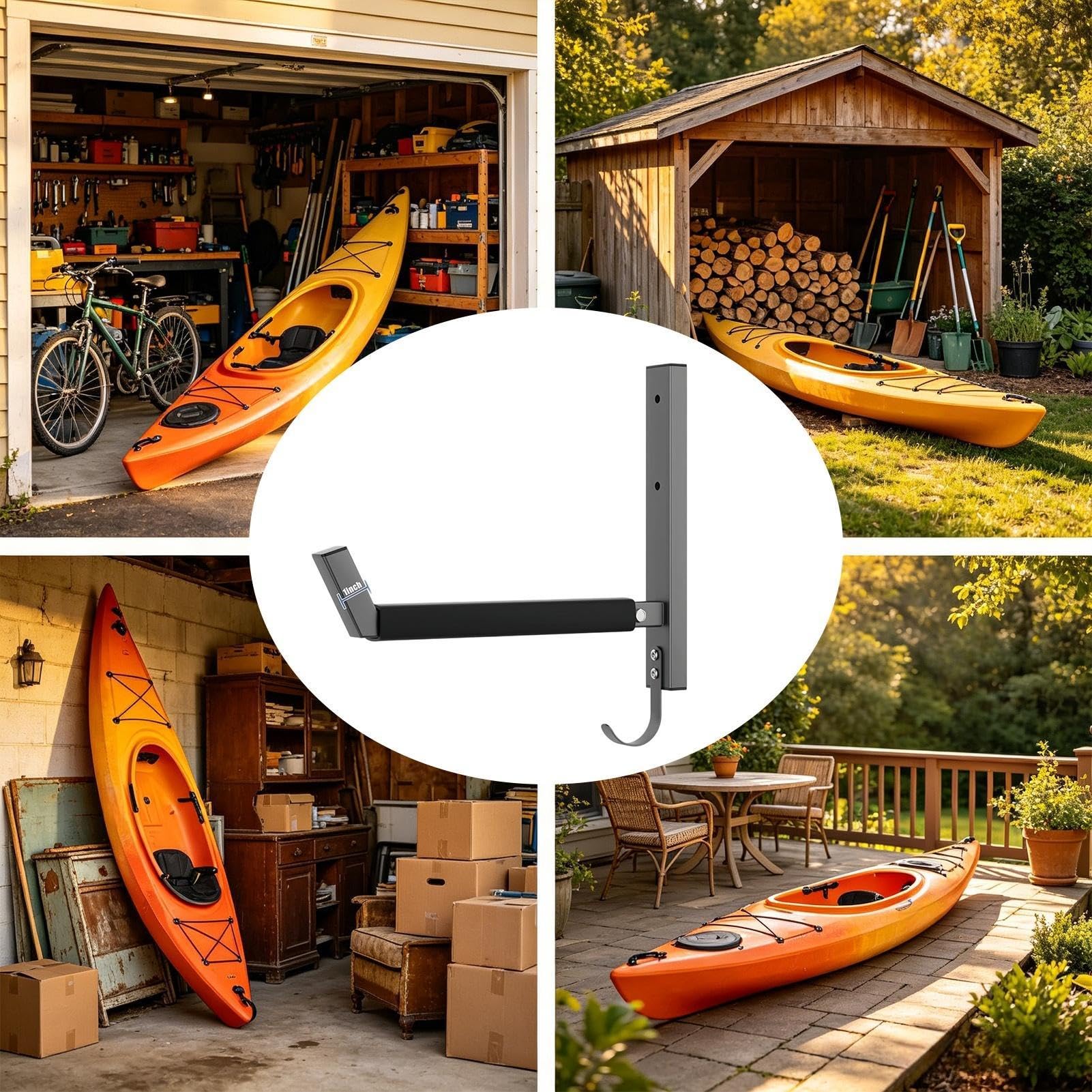 Supporto da parete per kayak, set da 2 pezzi, capacità di carico 90 kg, supporto da parete per kayak per interni, per snowboard, canoa, scala, paddle, interni ed esterni, casa, capanno