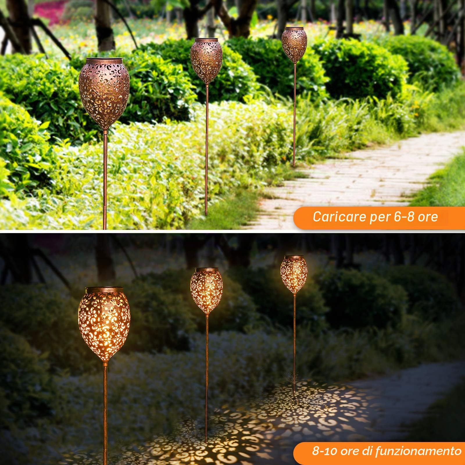 JOYCREATOR Lampade solari in metallo per esterni 2 pezzi di luci solari per giardino esterno con impermeabilità IP65, luci solari orientali a LED bianco caldo per giardino, balcone