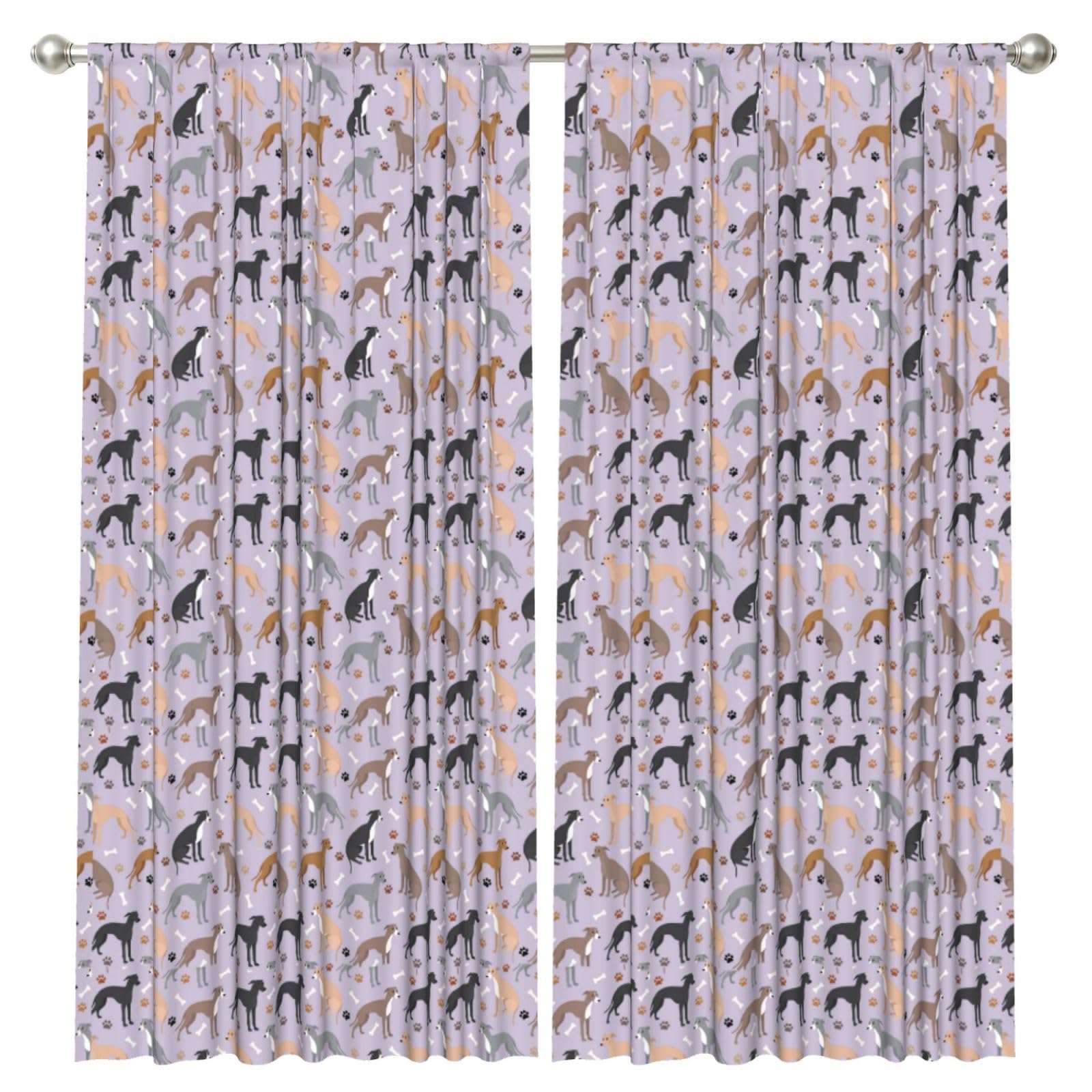 InOmak Italian Greyhound Dog Bones And Paws, 2 Panels Window Curtains 52 x 84 Inch Blackout Curtains for Living Room Bedroom