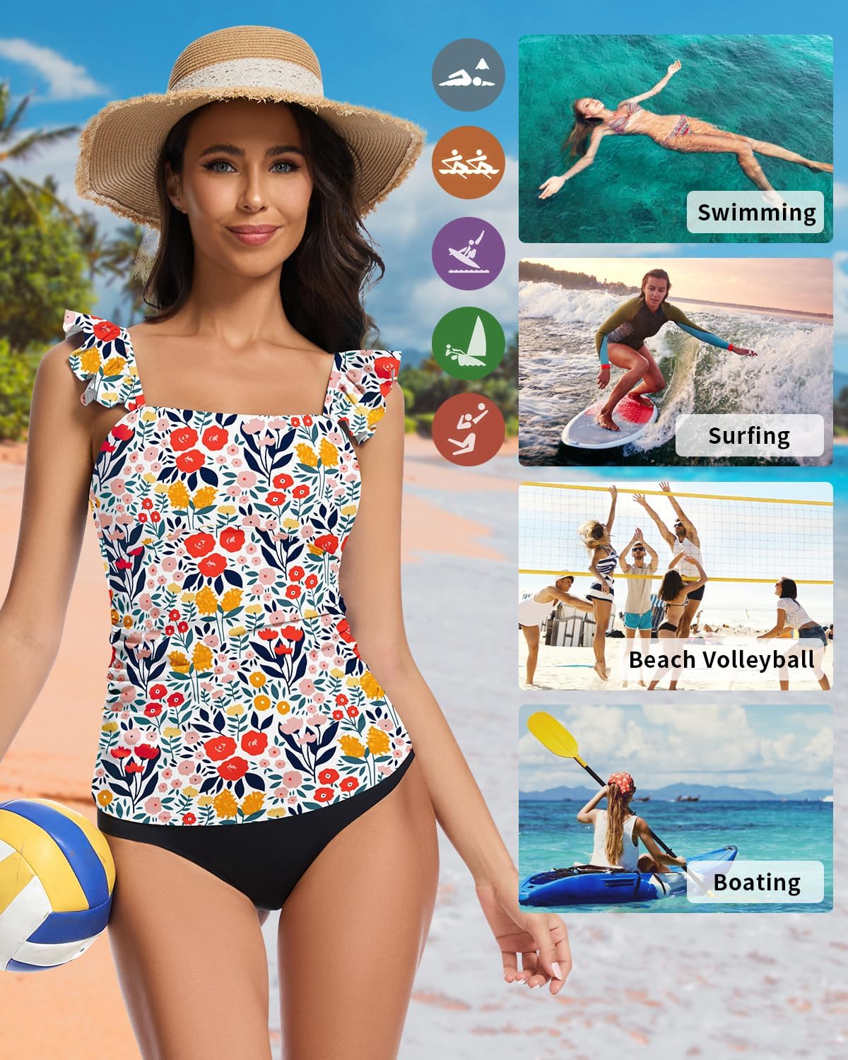 WOWENY Tankini Swimsuits for Women Ruched Tummy Control Bathing Suit Swimwear UPF 50+ Ruffle Padded Tops Only No Bottom - Image 6