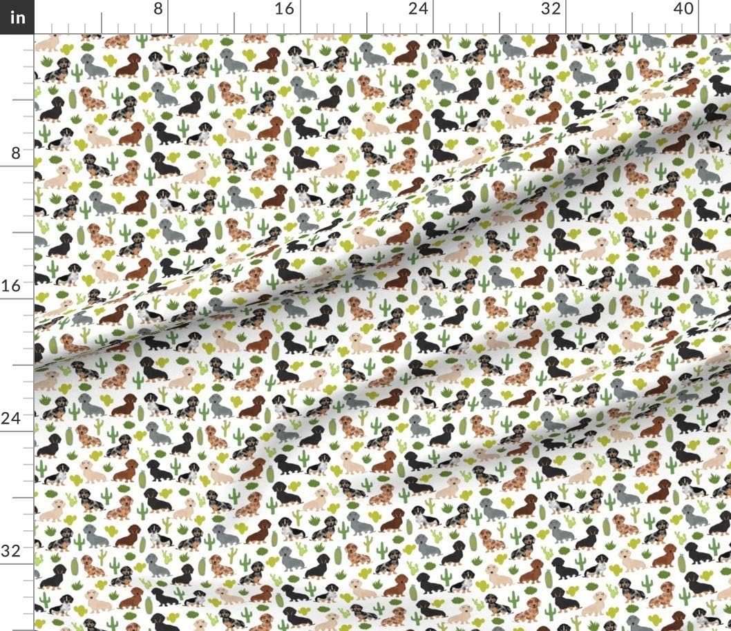 Spoonflower Fabric - Dachshund Dog Breed Pet Pattern Cactus White Dogs Floral Foods Printed on Petal Signature Cotton Fabric by The Yard - Sewing Quilting Apparel Crafts Decor