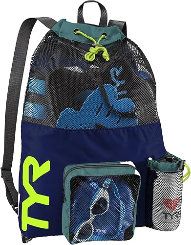 TYR Mochila Big Mesh Mummy para natación, gimnasio y equipo de entrenamiento, color negro, capacidad de 40 litros