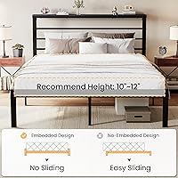 Vista 23 de SHA CERLIN Base de cama tamaño King con estante de cabecera y base de metal resistente, no necesita somier, color marrón