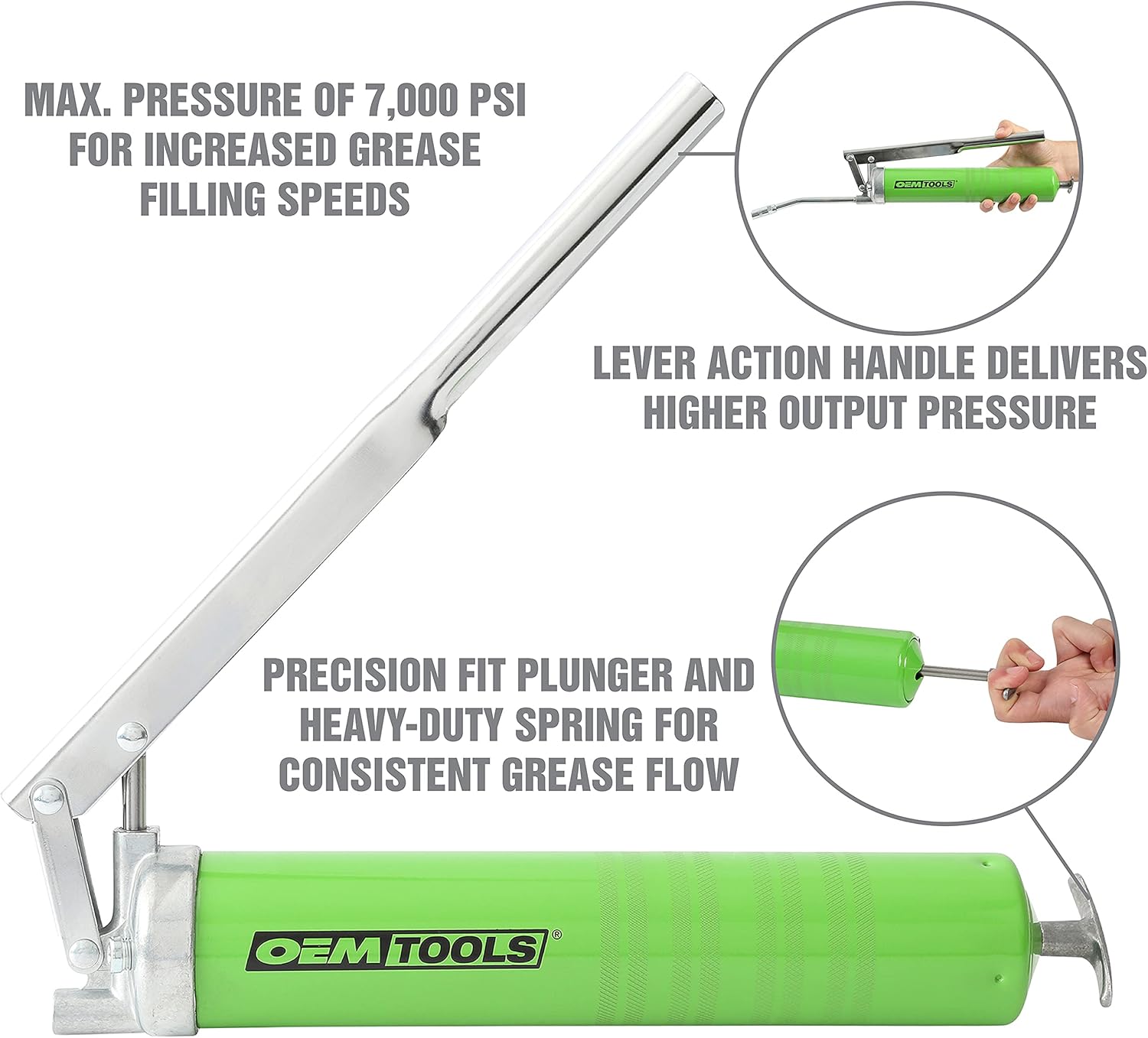 OEMTOOLS 87201 Lever Action Grease Gun, Manual Grease Gun, Auto Grease Gun, High Pressure Grease Gun, Grease Gun Coupler, 6 Inch Grease Gun Syringe