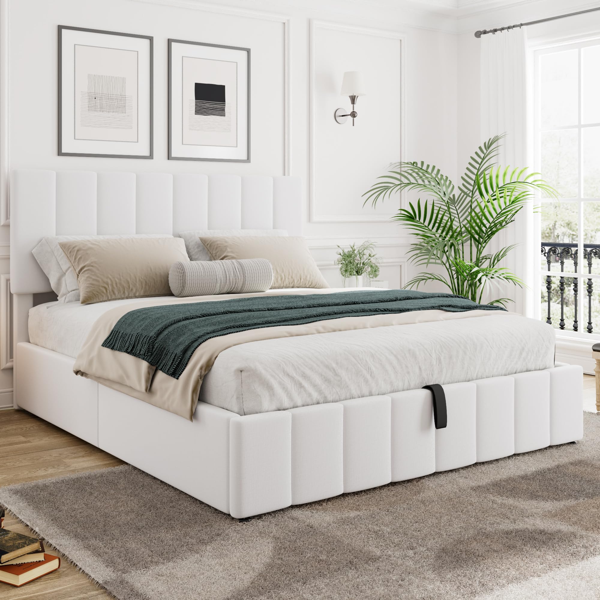 Amazon.com: Merax Gas Lift Up Storage Bed, Upholstered Platform