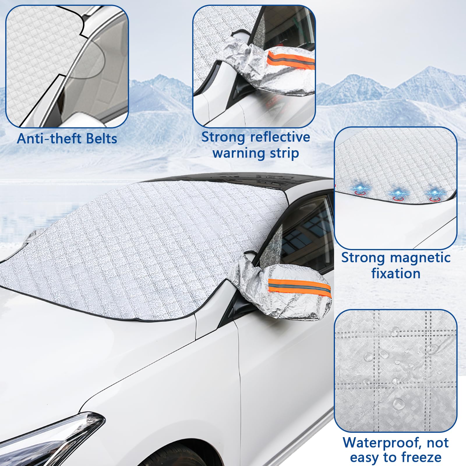 Copri Parabrezza per Auto Inverno, Protezione Parabrezza Antighiaccio ispessito, Antighiaccio, Pioggia, Modello ad aspirazione magnetica113×145CM