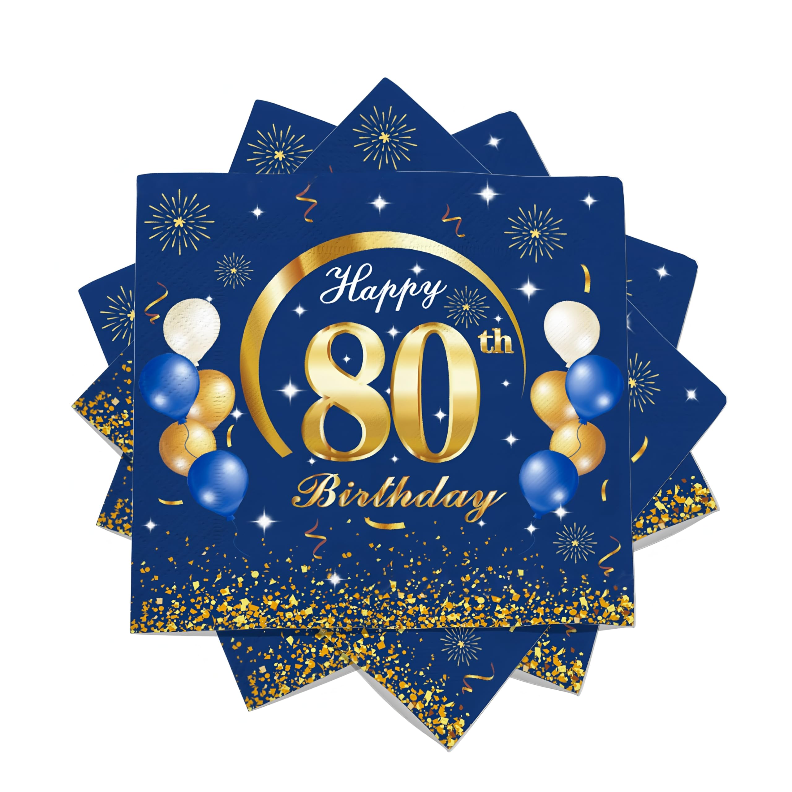 20PCS Navy Blue Gold 80th Birthday Napkins Serviettes – Disposable Paper Napkins for Men & Women, Birthday Table Decorations for 80th Birthday Party Tissue (Birthday 80)