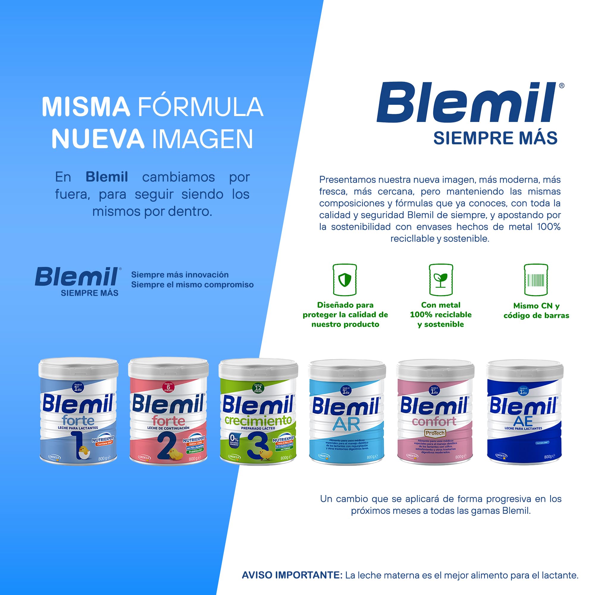 Blemil 2 Forte 3PACK | 3 Botes de 1200g | Leche de Continuación en polvo para Bebé Desde los 6 Meses - Amazon Exclusive
