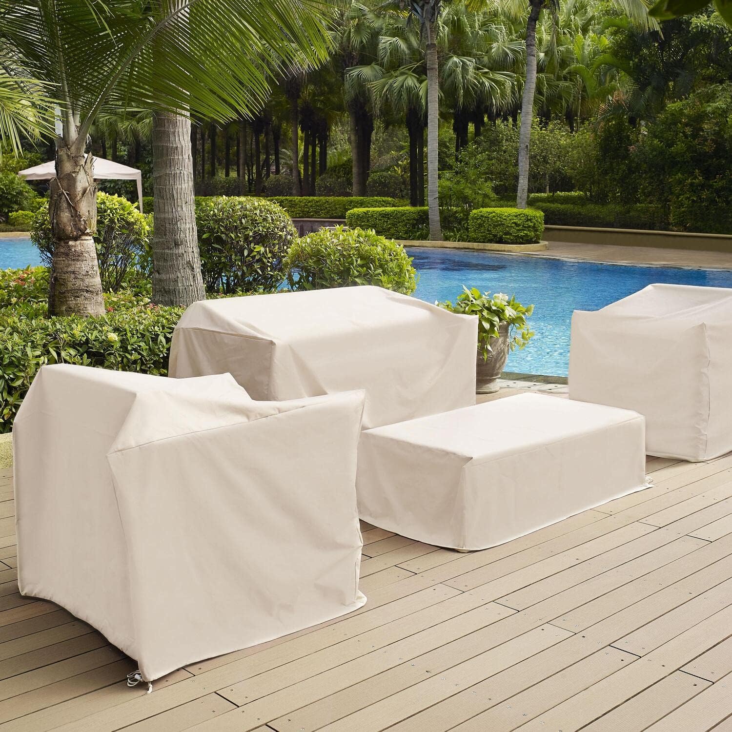 Maykoosh Outdoor Furniture Covers 4pc Set - Loveseat, Chairs, Table - Weatherproof Patio Protection - Tan