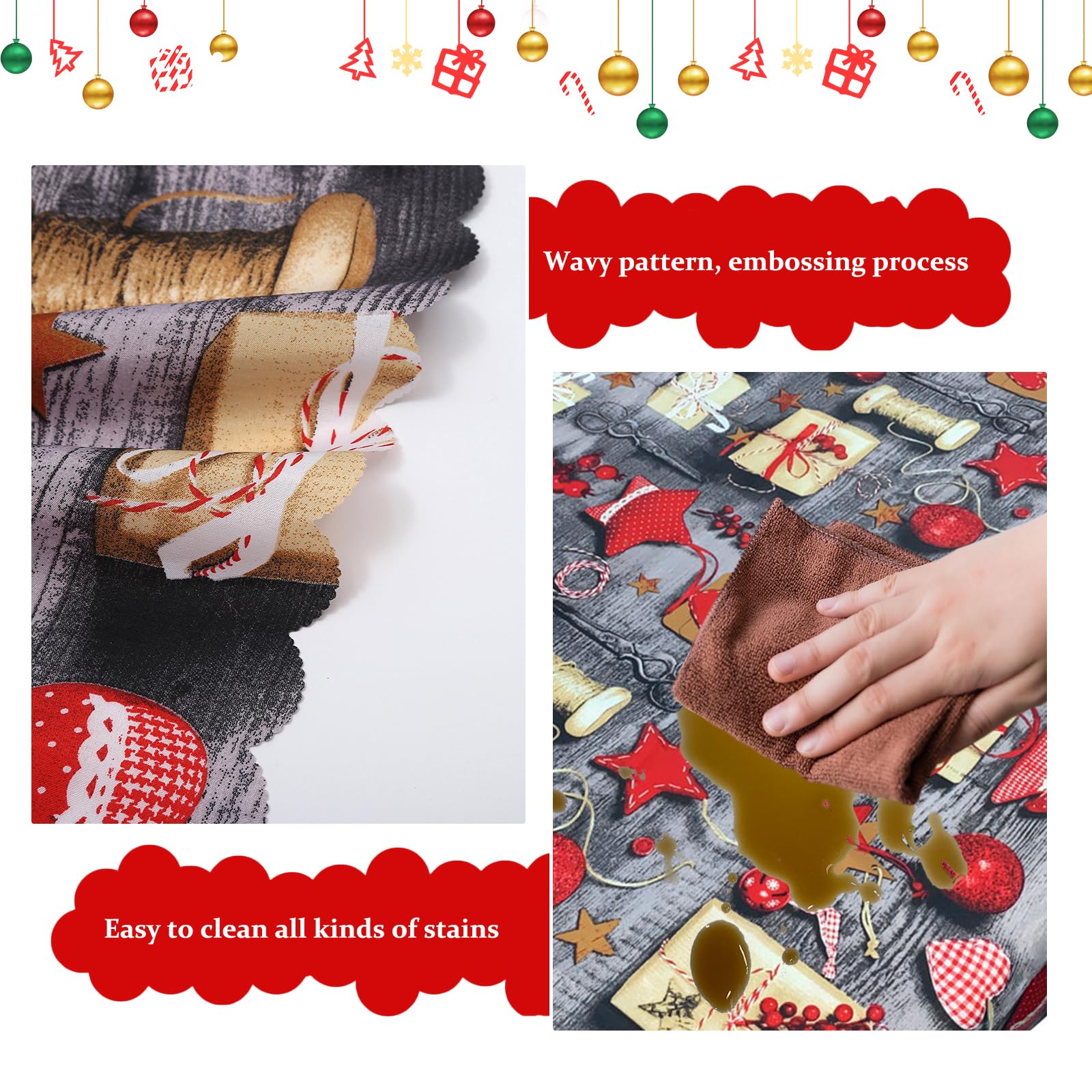 Fantasyon Large 180 x 150 cm Rectangular Washable Waterproof Red Xmas Table Cover for Christmas Party Supply - Image 4