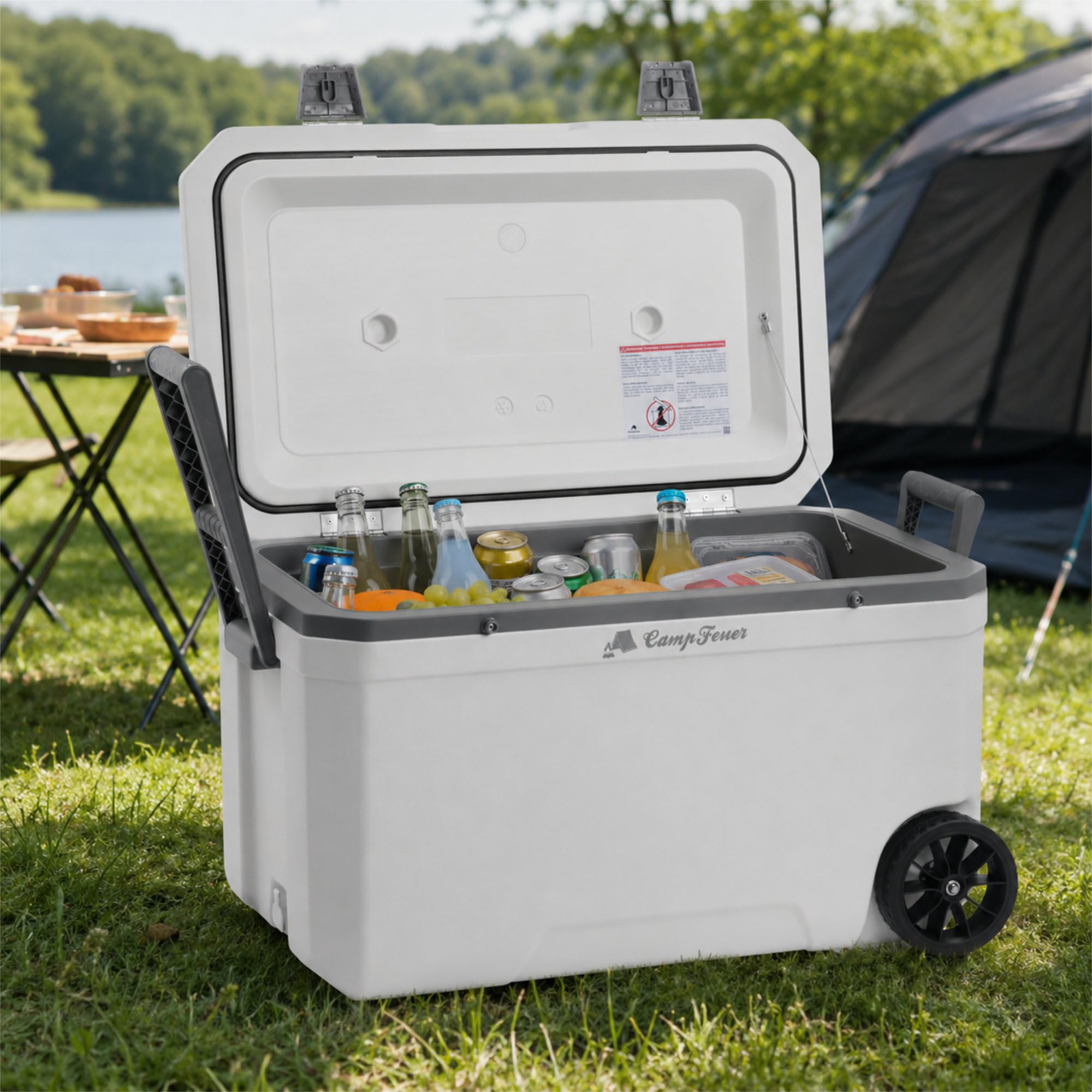 CampFeuer Nevera portátil blanca de 70 L con ruedas | Nevera portátil con ruedas, nevera aislada con asas, nevera de enfriamiento móvil, caja de hielo, mini refrigerador | Caja térmica, caja de