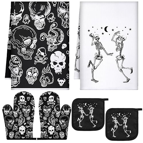 Leinuosen 6 Pcs Skull Kitchen Decor Set, Skull Kitchen Towels
