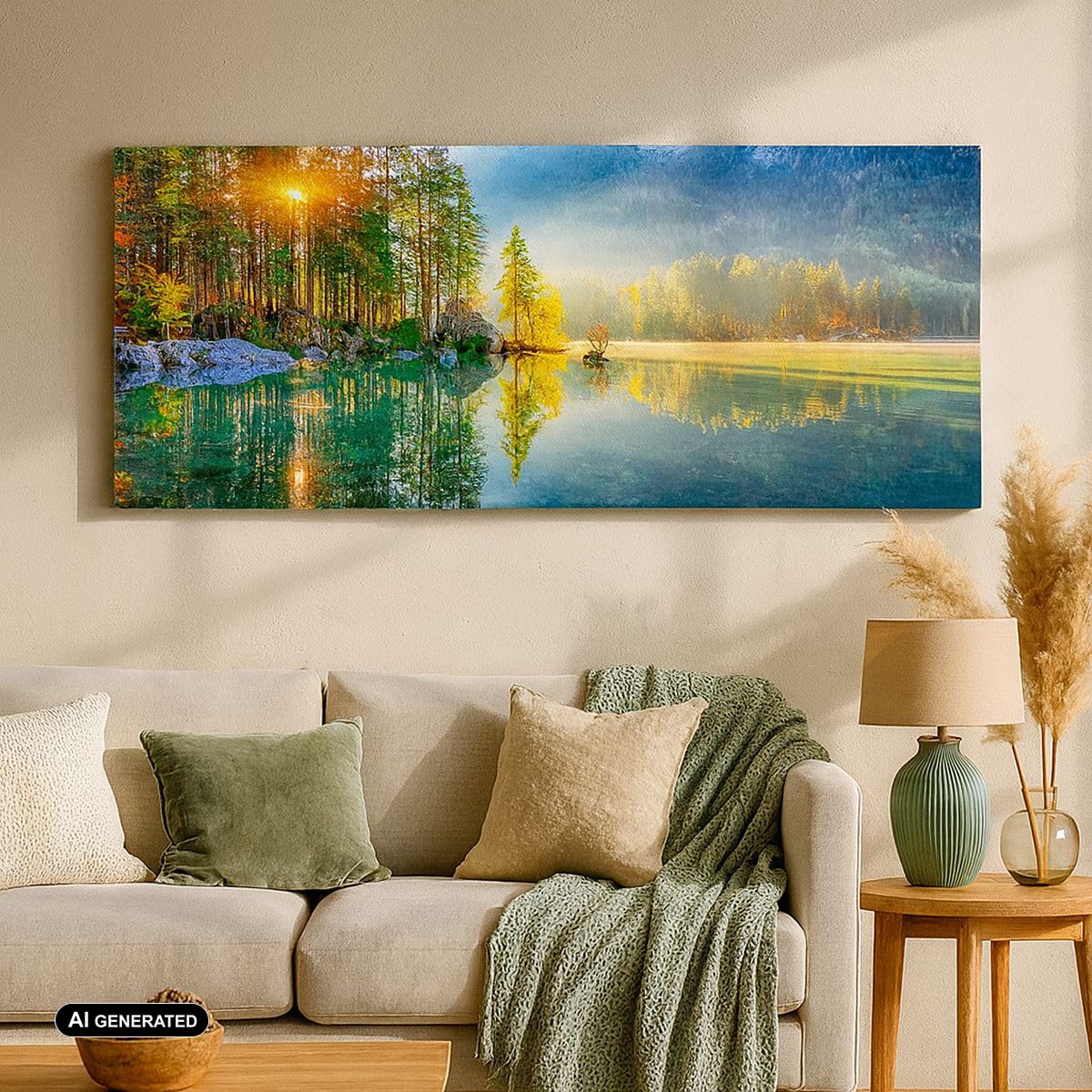 Cuadro Decorativo 100x40cm Moderno Panorámico Paisajes Naturaleza - 5307 | Paisaje Alpes montañas Cuadro sobre Lienzo Arte mural Decoración del Hogar Salón Dormitorio Cocina Oficina Cuadros de Pared