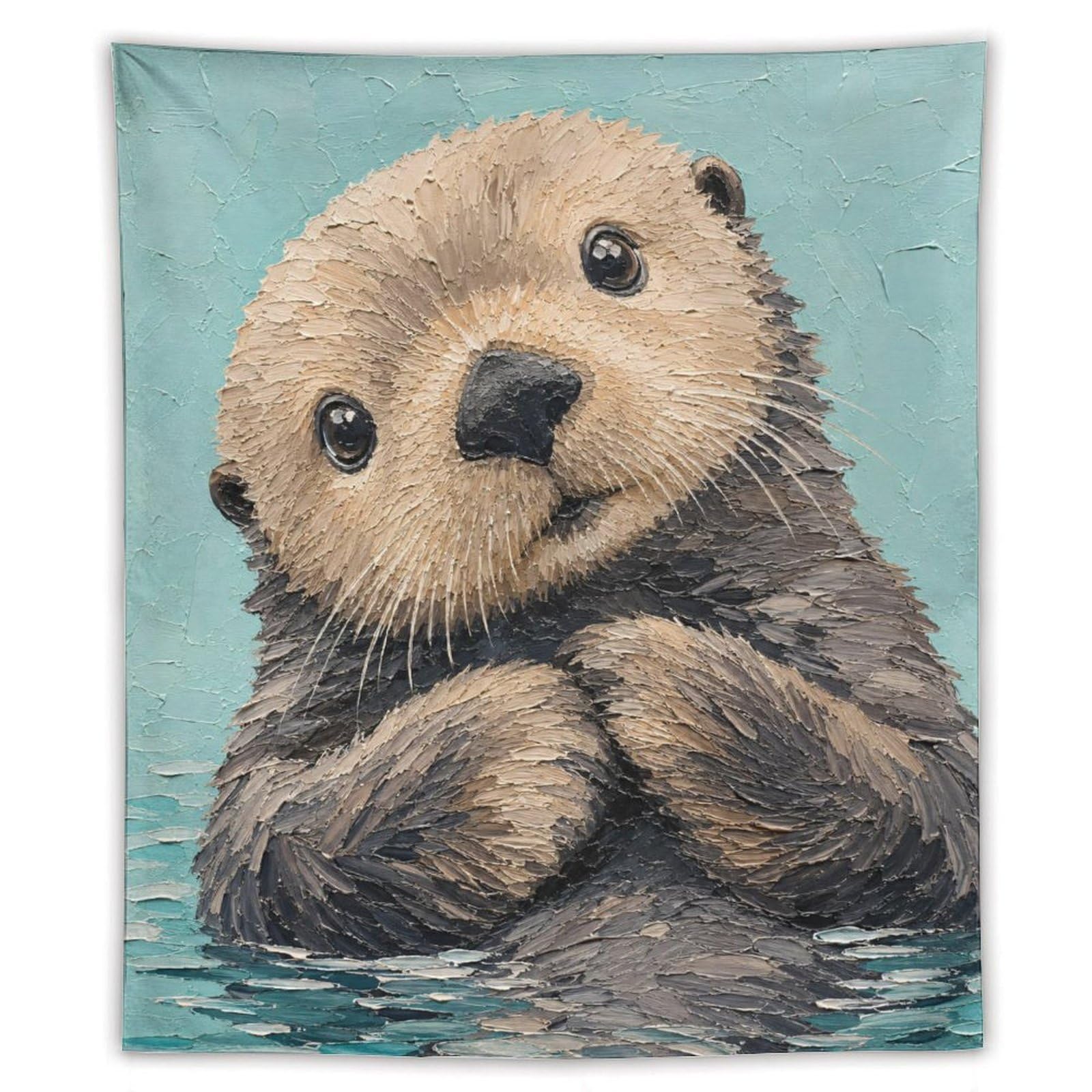 H3B8U2Y5 Cute Otter Portrait Wall Tapestry, Watercolor, Soft Watercolor