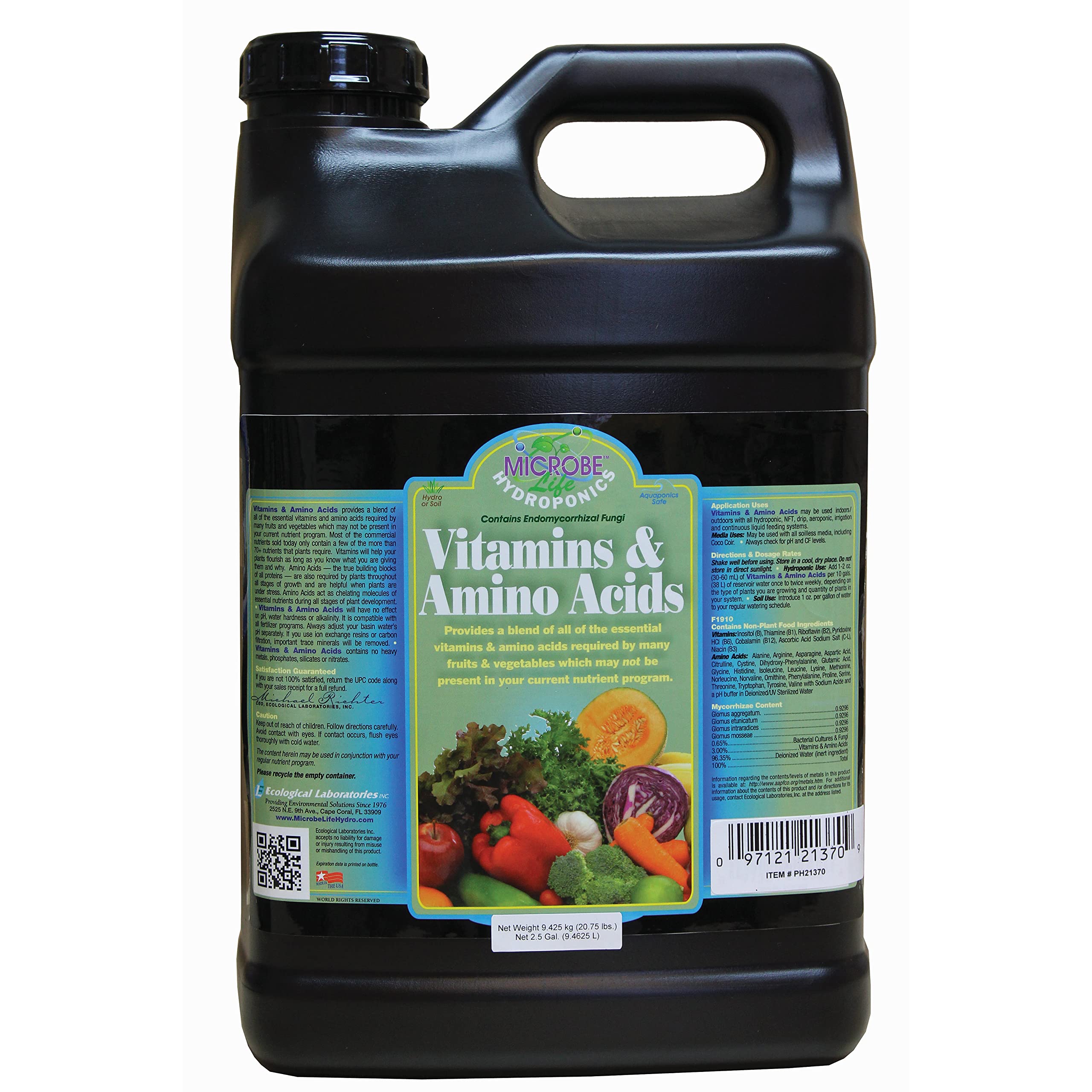 Microbe Life Hydroponics Premium Vitamins & Amino Acids Essential for Maximum Plant Growth and Root Uptake, Use with Any Feeding Systems Including Hydroponics or Soil, 2.5 Gallons