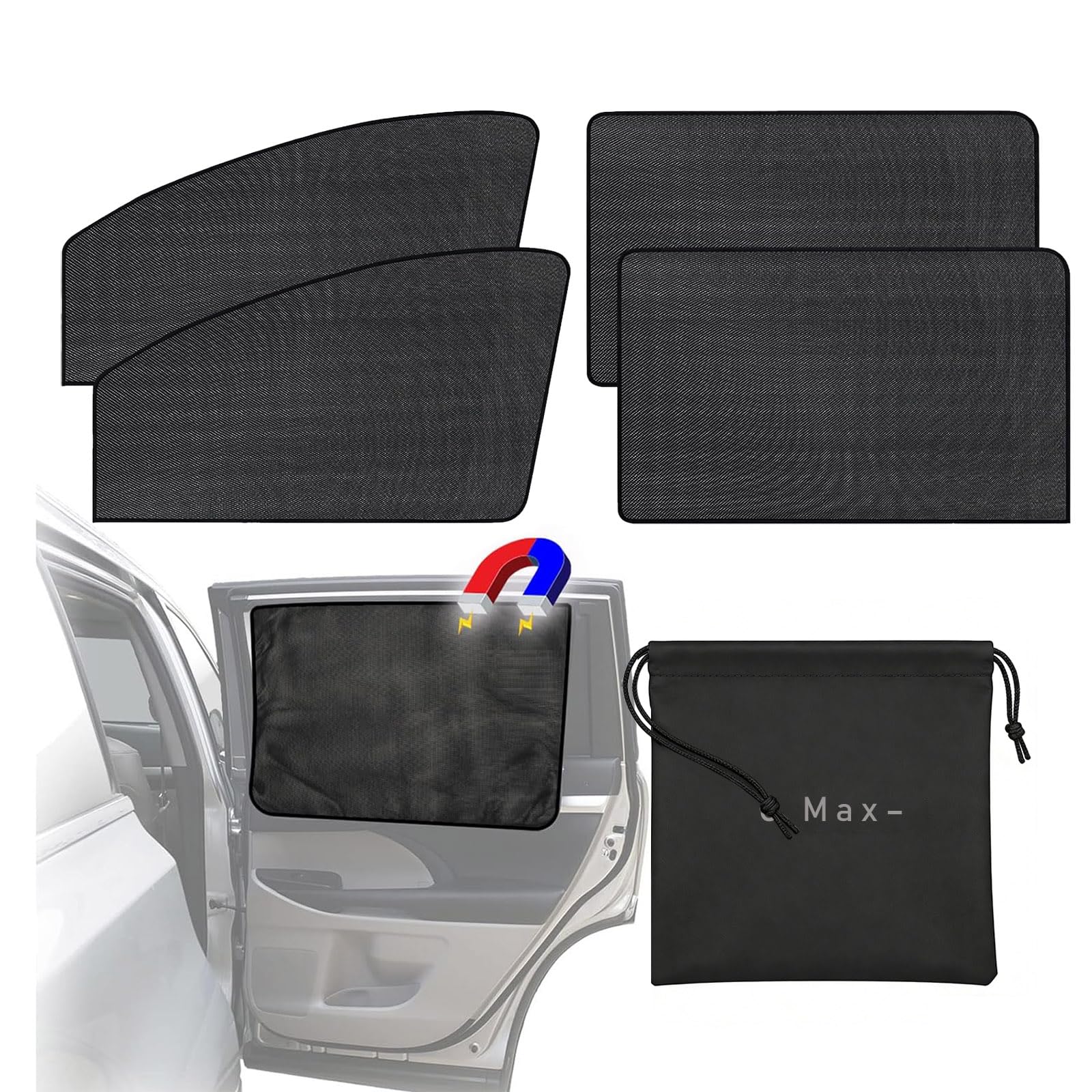 4 Pcs Cortina Protección Solar Magnética para Coche, Parasol Coche Lateral Compatible con Ford C-MAX 2003–2019 Cortinas Coche Ventana，Parasol Ventanas Traseras Coche/Lateral Coche