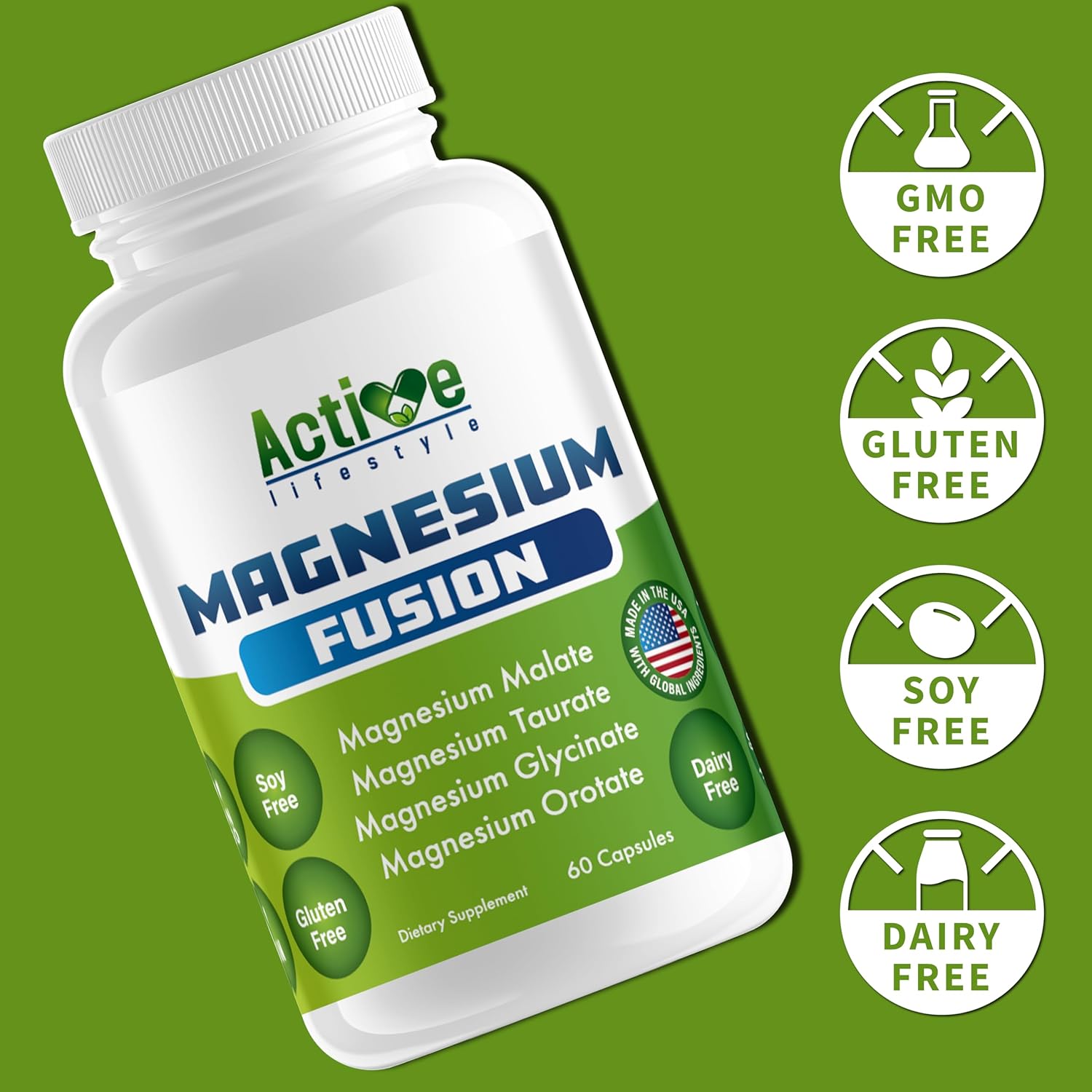 Magnesium Fusion 4X, Glycinate, Taurate, Malate, Orotate Complex, Supports Relaxation, Restful Sleep & Heart Health, Daily Magnesium Support, No Mag Citrate or Oxide, Made in USA