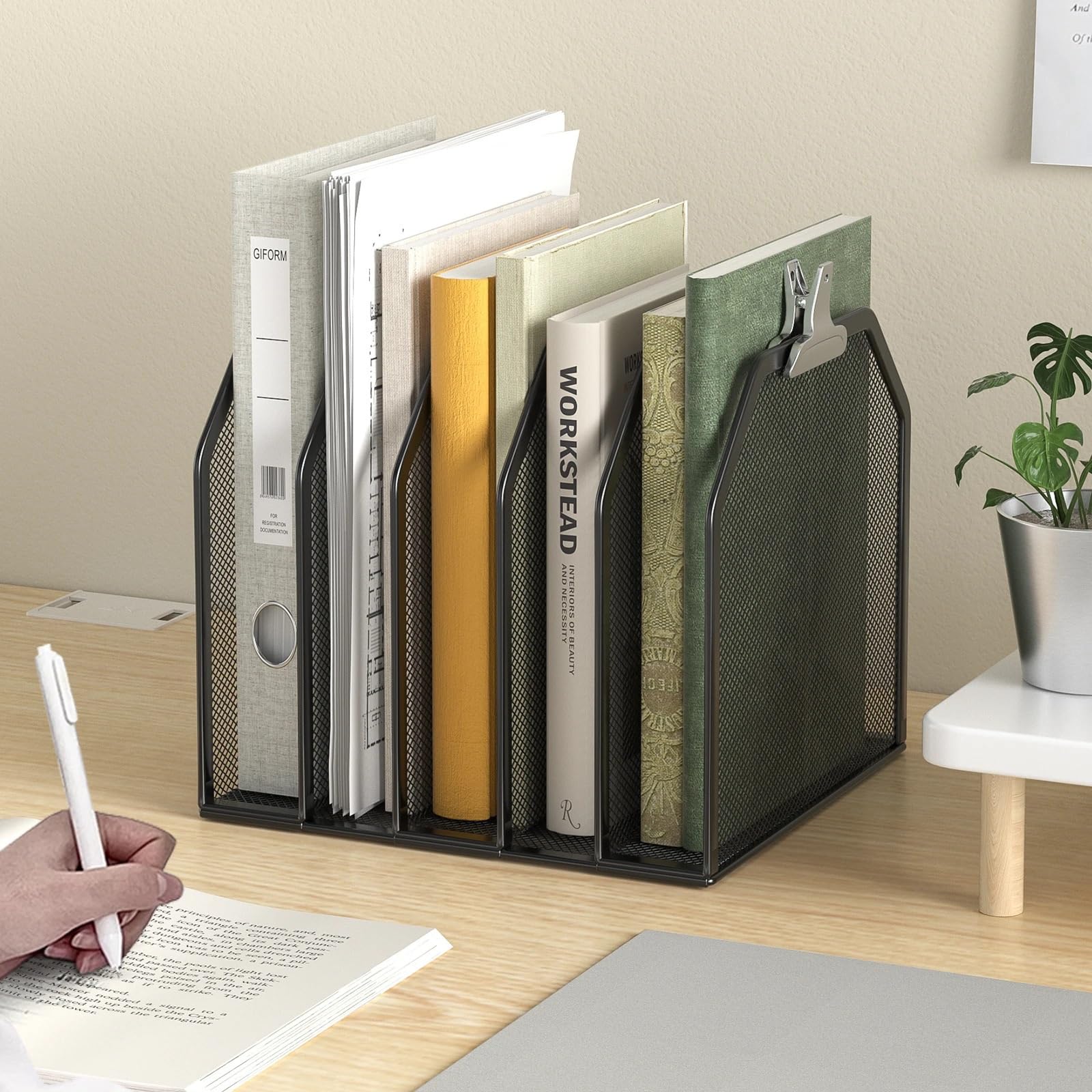 Stehsammler 5-teiliger, aufrechter Mesh-Desktop-Datei-Organizer for die Aufbewahrung von Dokumentenordnern im Büro