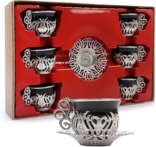 Miniatura 10 de Alisveristime Juego de 12 tazas de café turco griego árabe café expreso taza platillo de porcelana (negro dorado)