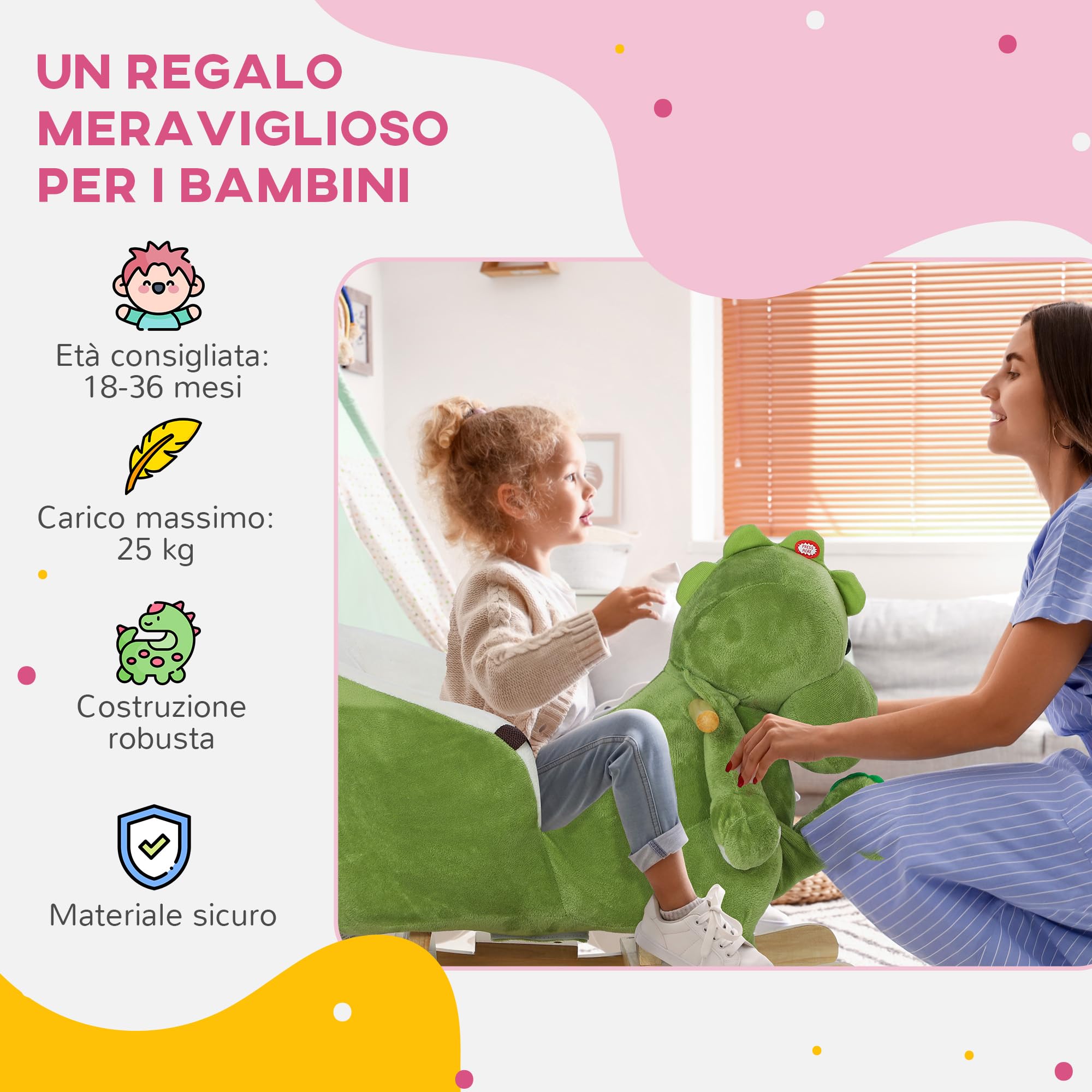 AIYAPLAY Cavallo a Dondolo per Bambini a Dinosauro con Marionetta, Cavallino Cavalcabile con Suoni e Rivestimento Morbido, Età 18-36 Mesi, Verde