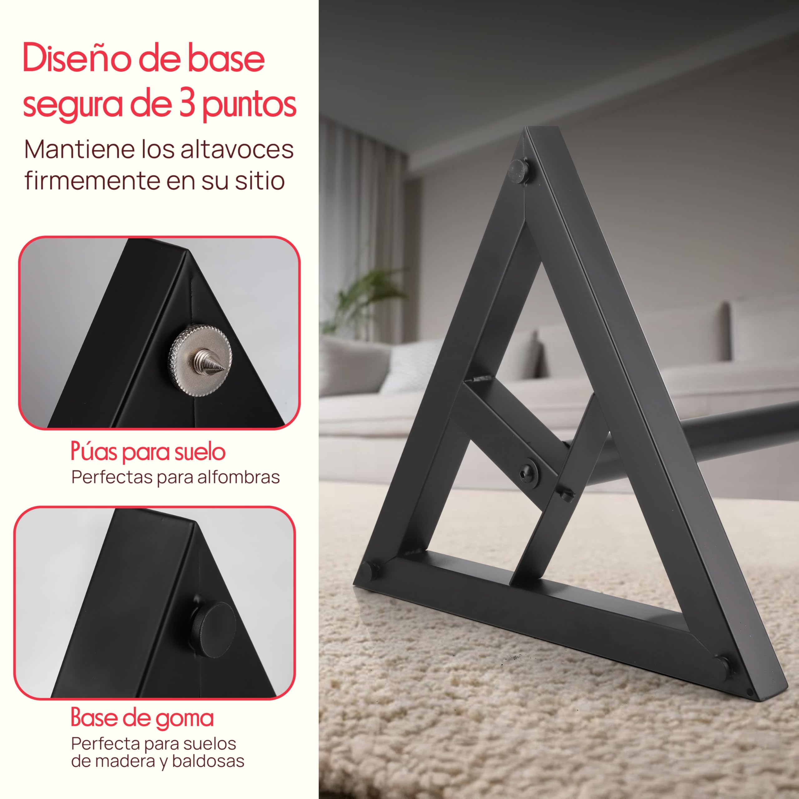 Pyle Soporte Altavoz Suelo, Base Triangular, pies para monitores de Estudio, Altura Ajustable de 26” a 52”. Color Negro. 1 par