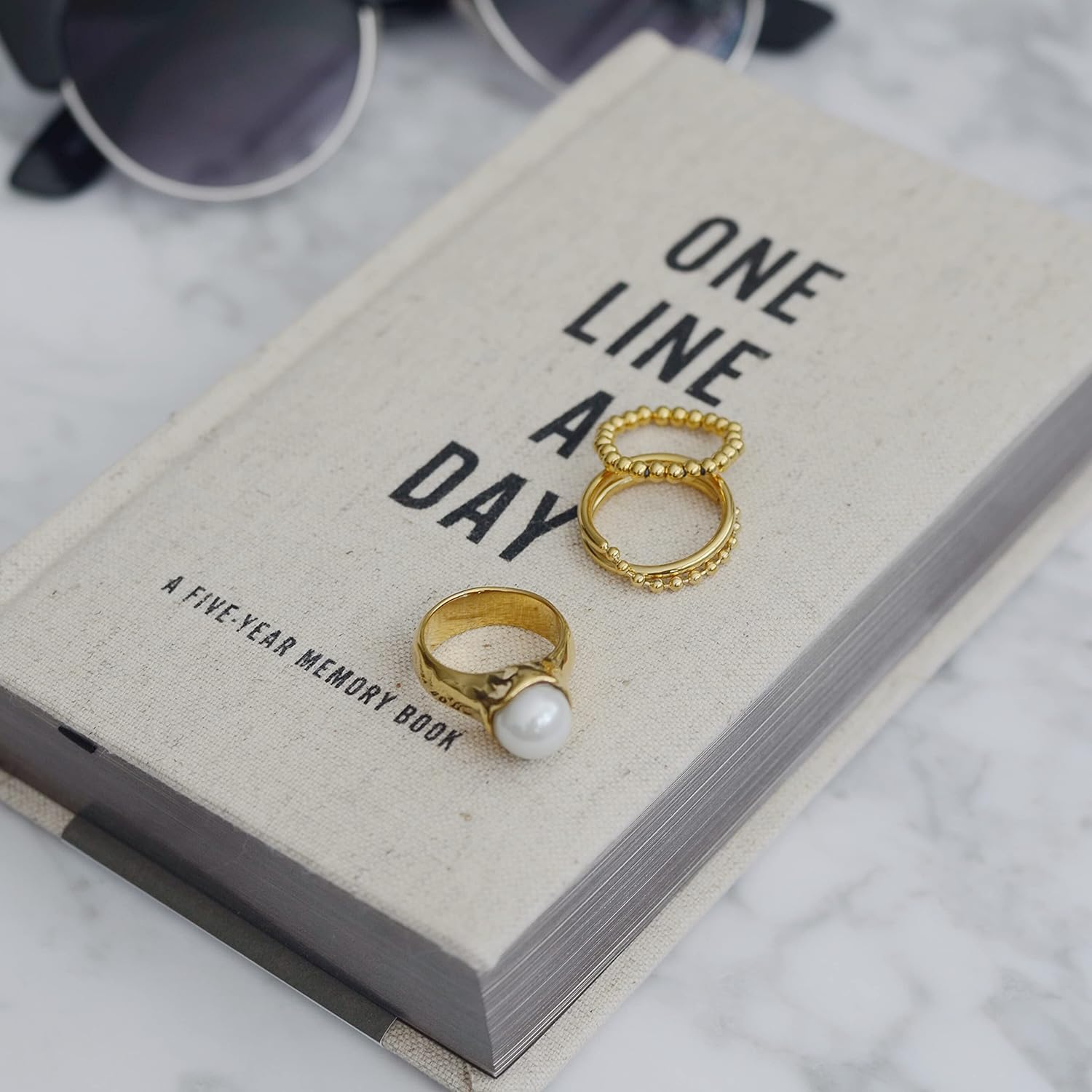 Shapes Studio 18K Gold Plated Vintage Pearl Signet Ring, Gold Rings for Women, Stacking Rings, Gold Band Minimalist Style - Image 7