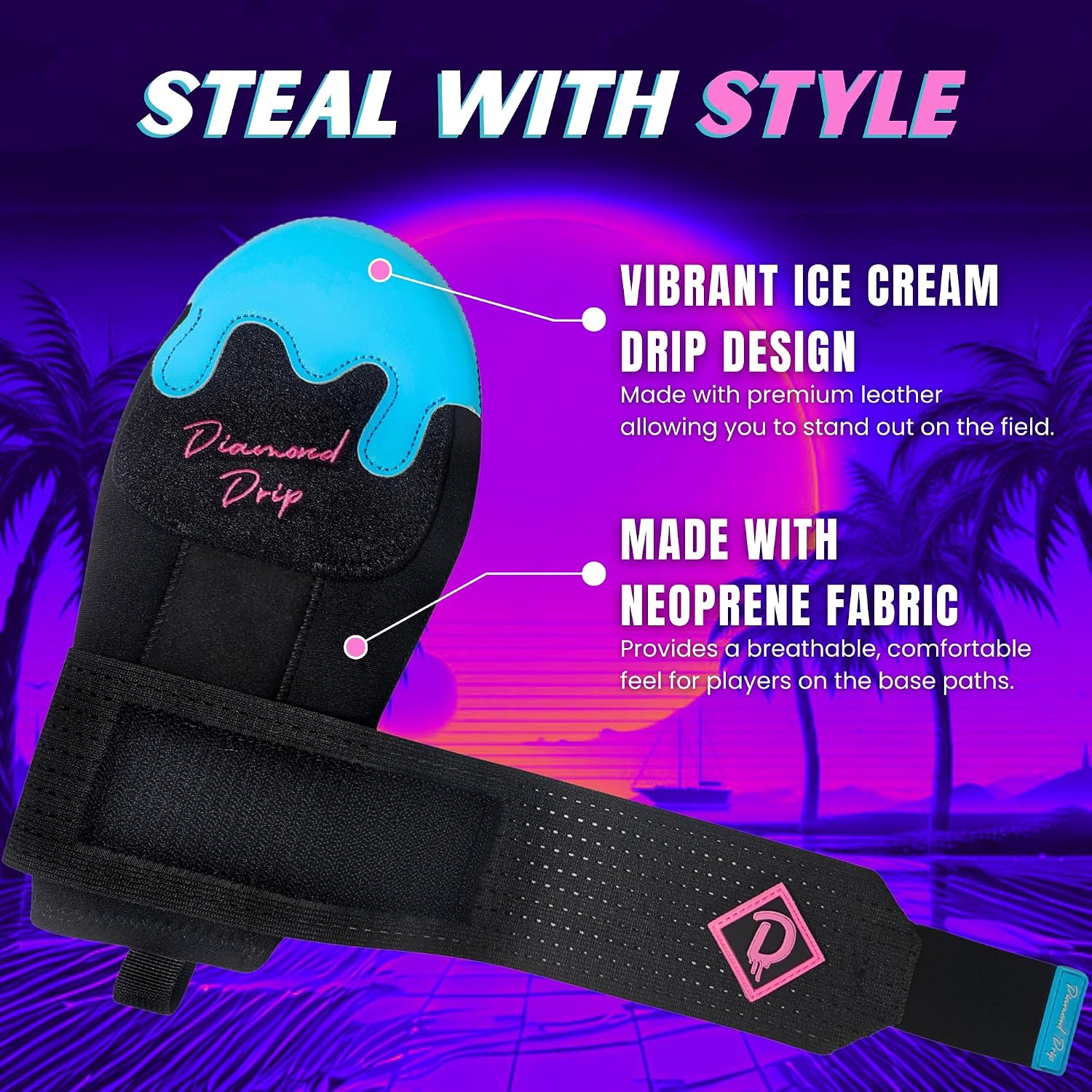 Baseball Sliding Mitt Youth Size - Ice Cream Sliding Mitt for Baseball & Softball, Kids Size, Ambidextrous, Hard Pad for Hand Protection, Made from Neoprene Fabric & Premium Leather