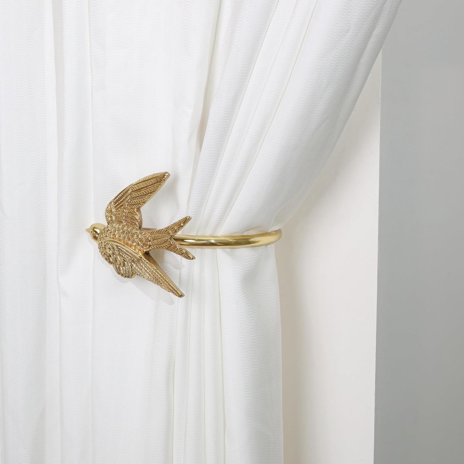 Solid Brass Bird Curtain Holdbacks, Hand-Forged Gold Wall Mounted Curtain Tiebacks with Swallow Design (A Pair of Swallows)